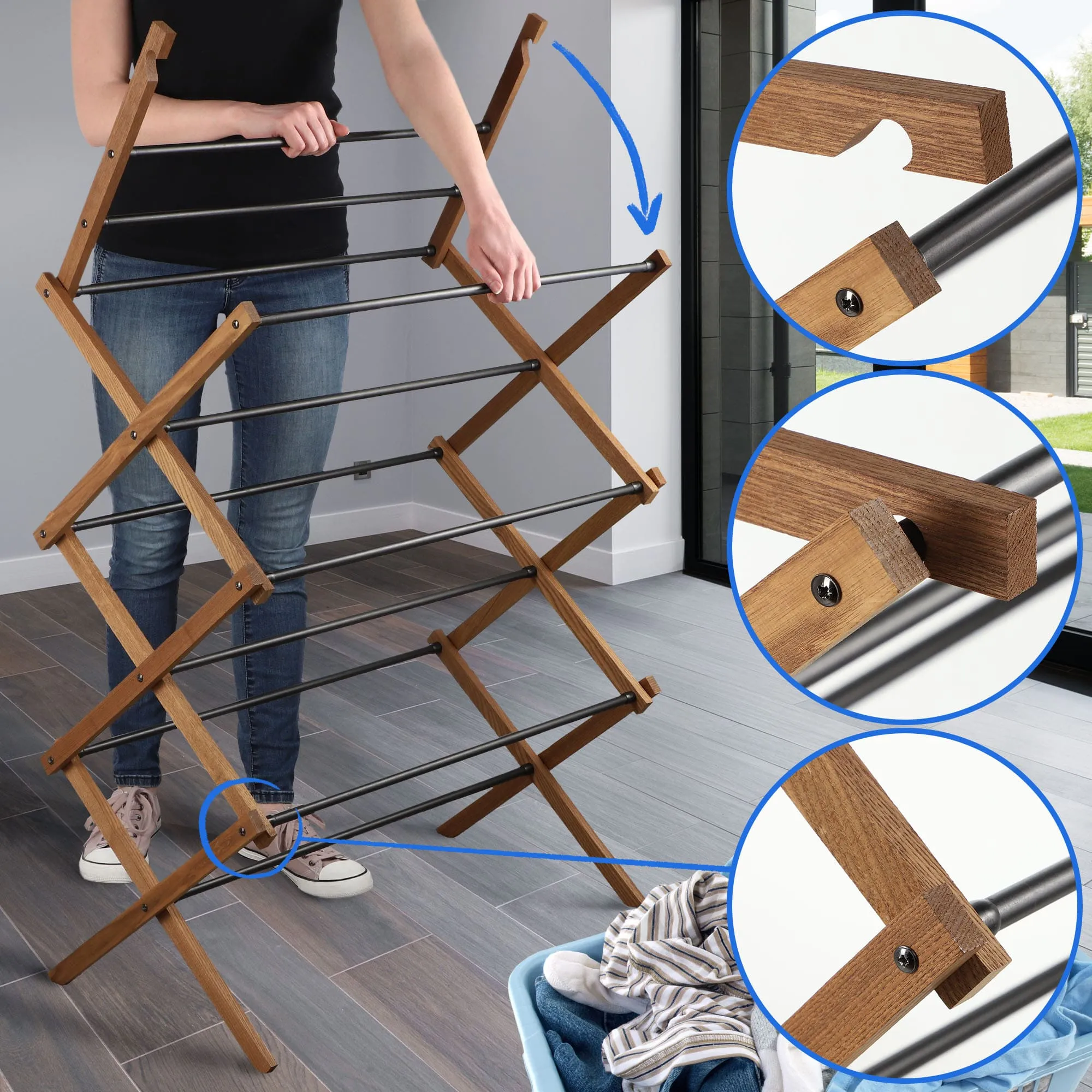 Ferrara medinė džiovyklė su plieniniais strypais, 60 cm