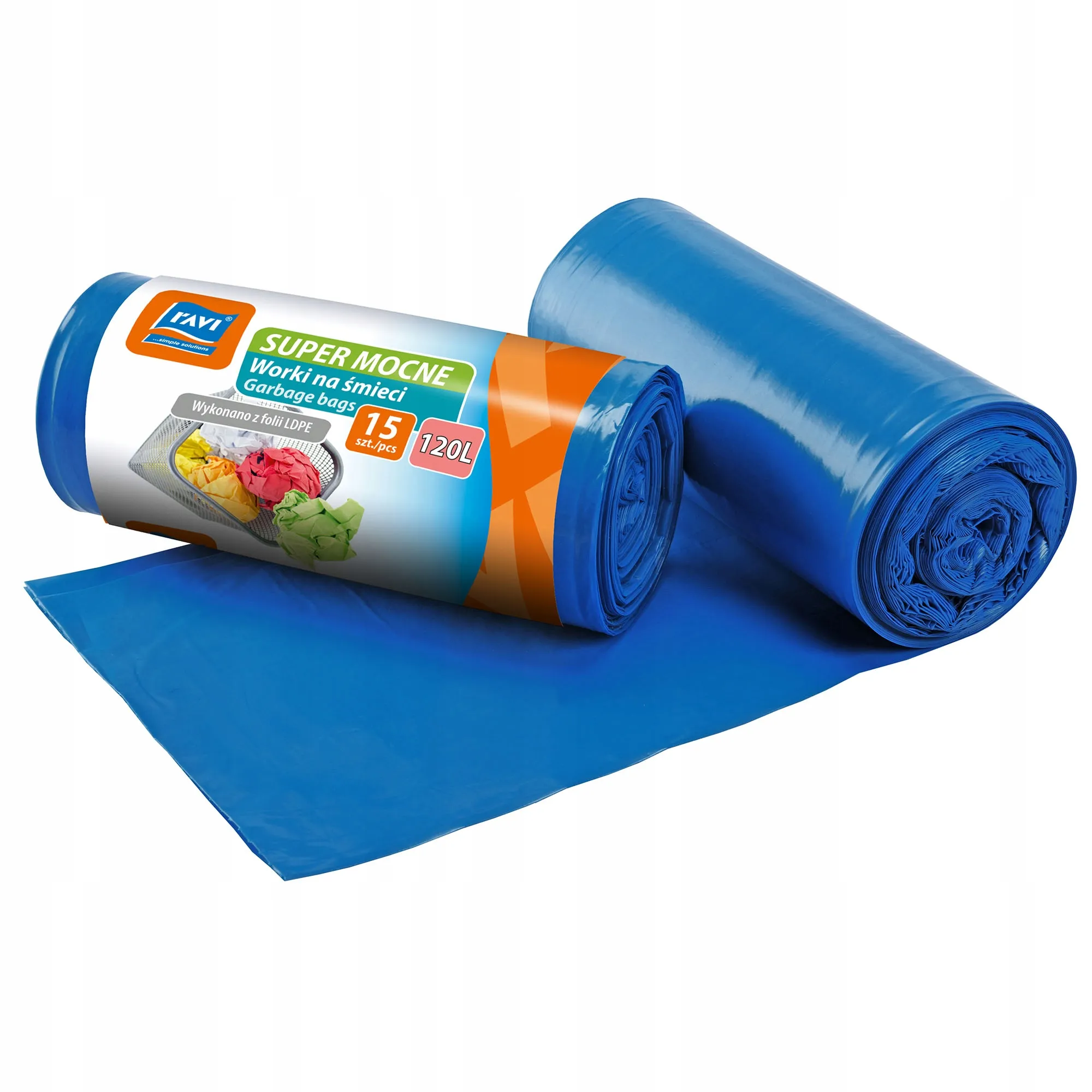 „Ravi“ itin tvirti LDPE šiukšlių maišai, 120 l, 15 vnt.