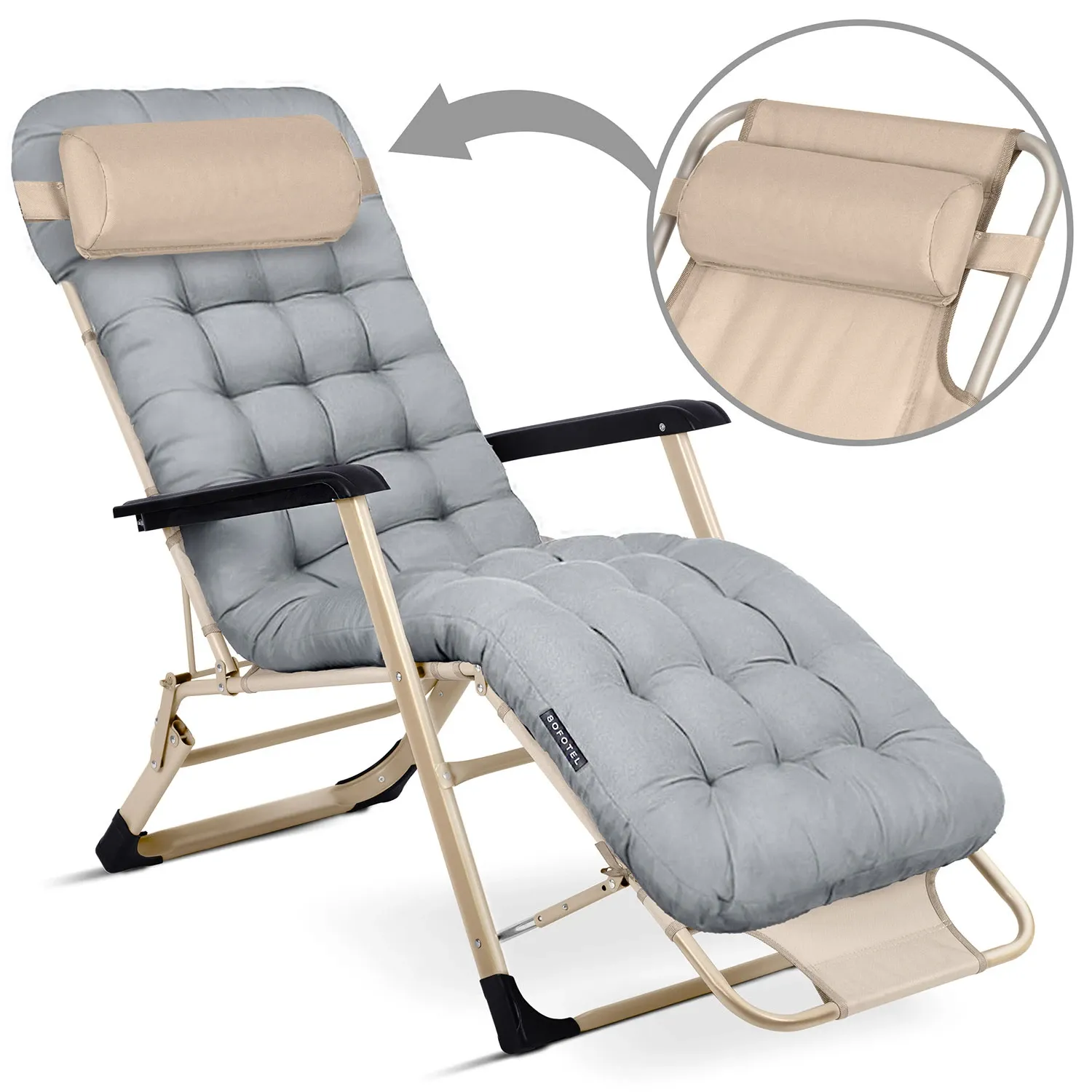 Sulankstomas sodo gultas su pagalvėle Sofotel ChillWell, 2 vnt. komplektas, šviesiai pilkas - nuotrauka 1