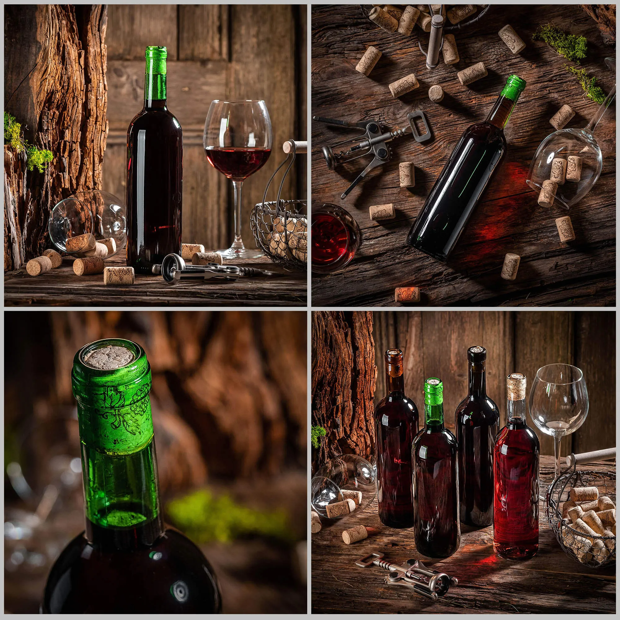 Biagio vyno buteliai 750 ml, žali, su aglomeruotu kamščiu, 10 vnt.