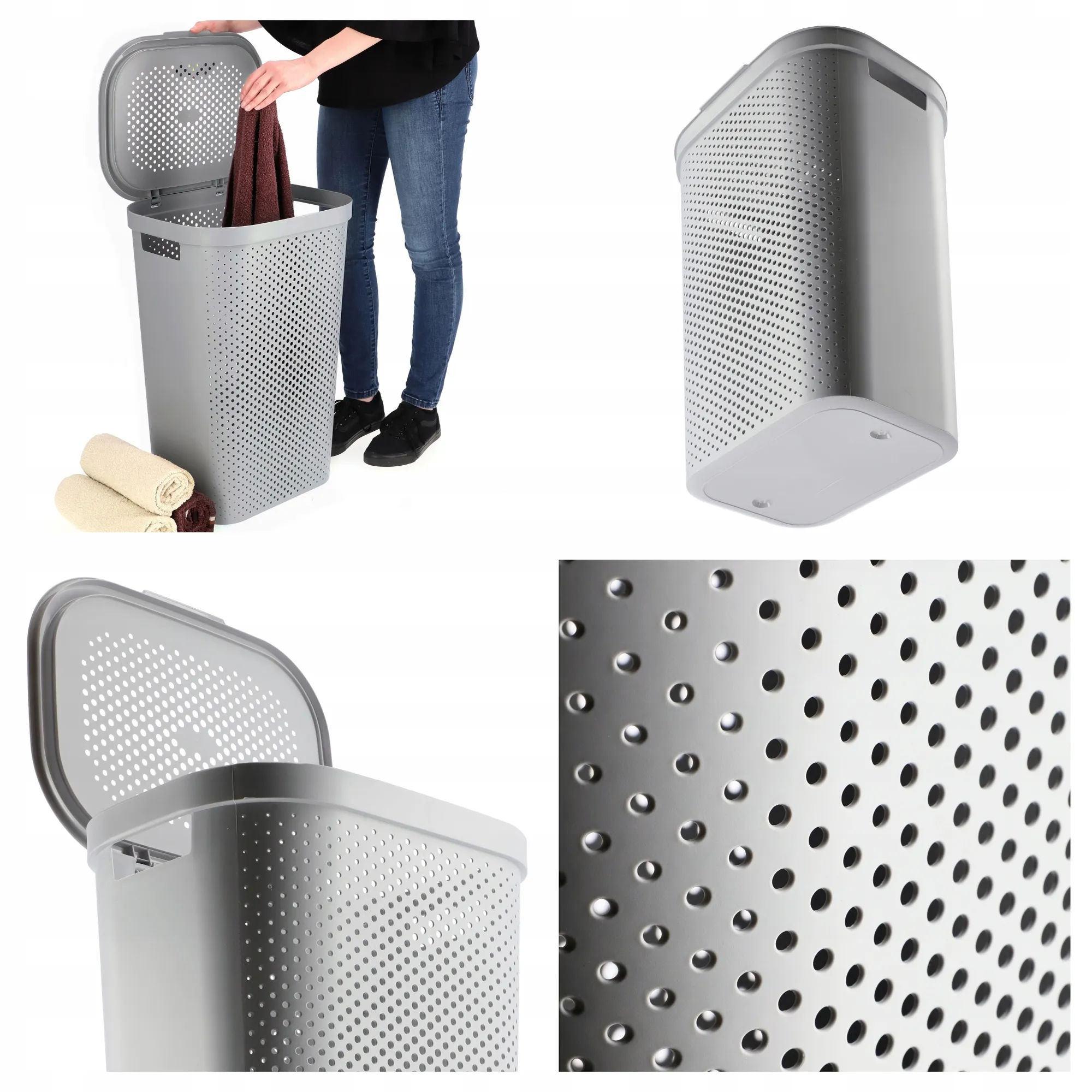 60 litrų krepšys su dangčiu + 45 litrų konteineris „Curver Infinity“, šviesiai pilkas