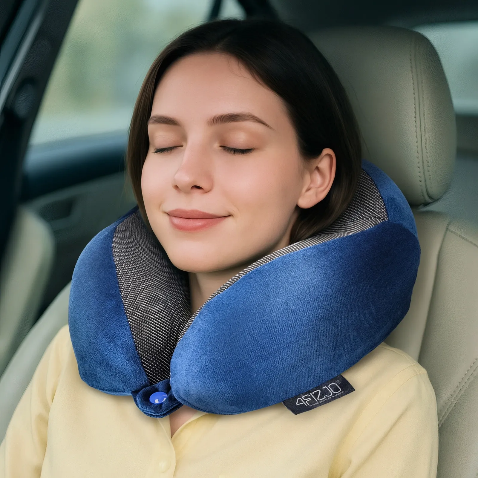 Tamsiai mėlyna kruasaninė kelioninė pagalvė miegui