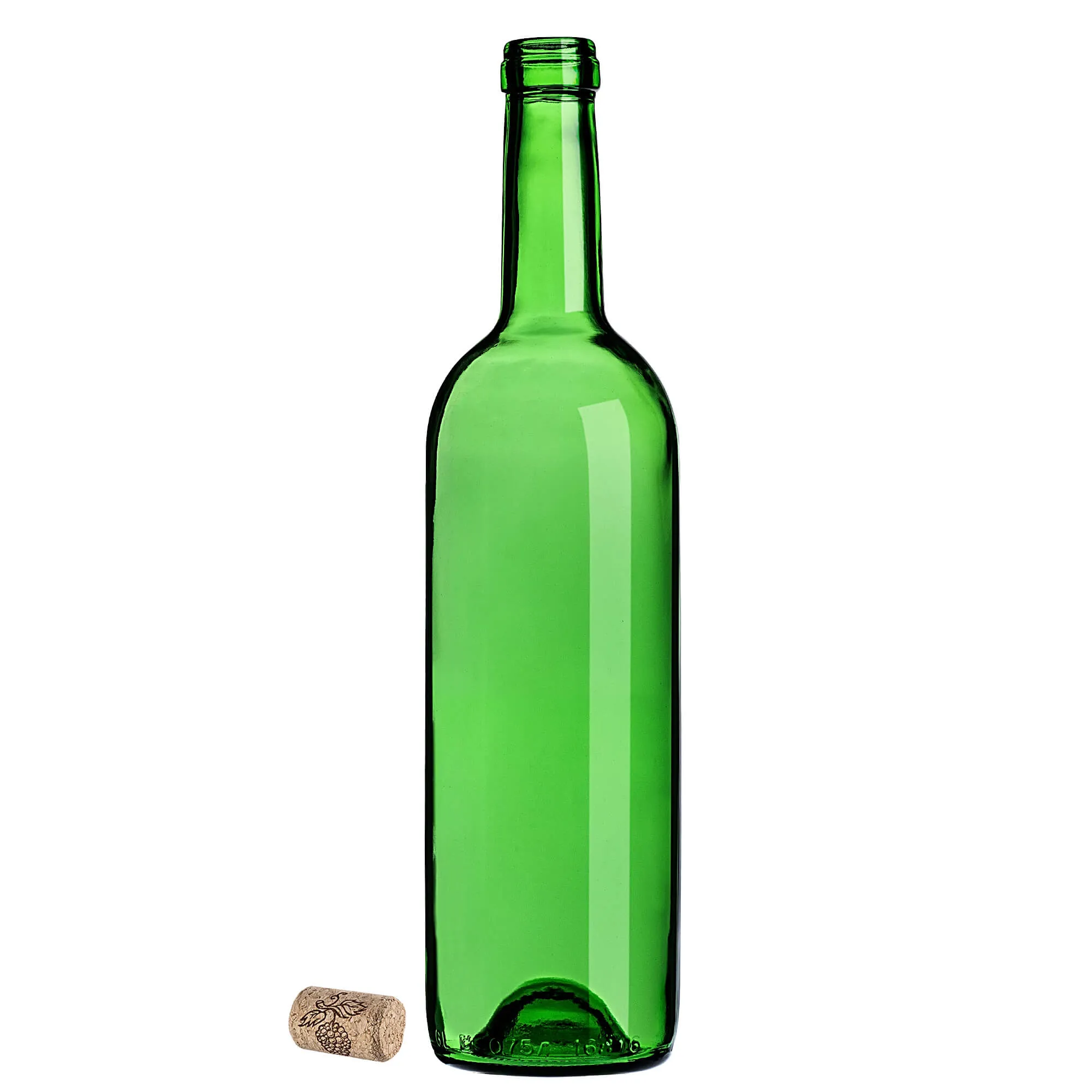 Biagio vyno buteliai 750 ml, žali, su aglomeruotu kamščiu, 10 vnt.