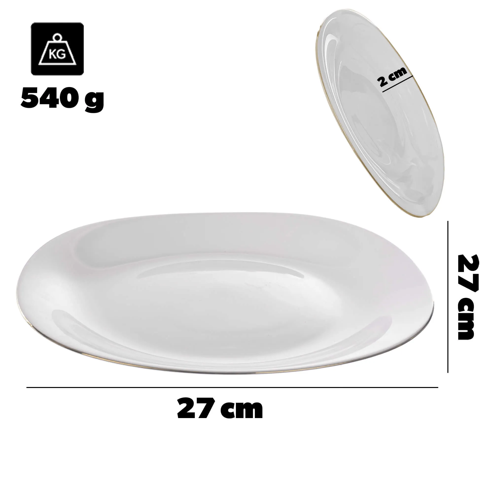 Vacri lėkštės 27 cm baltos su auksiniu kraštu, 6 vnt.