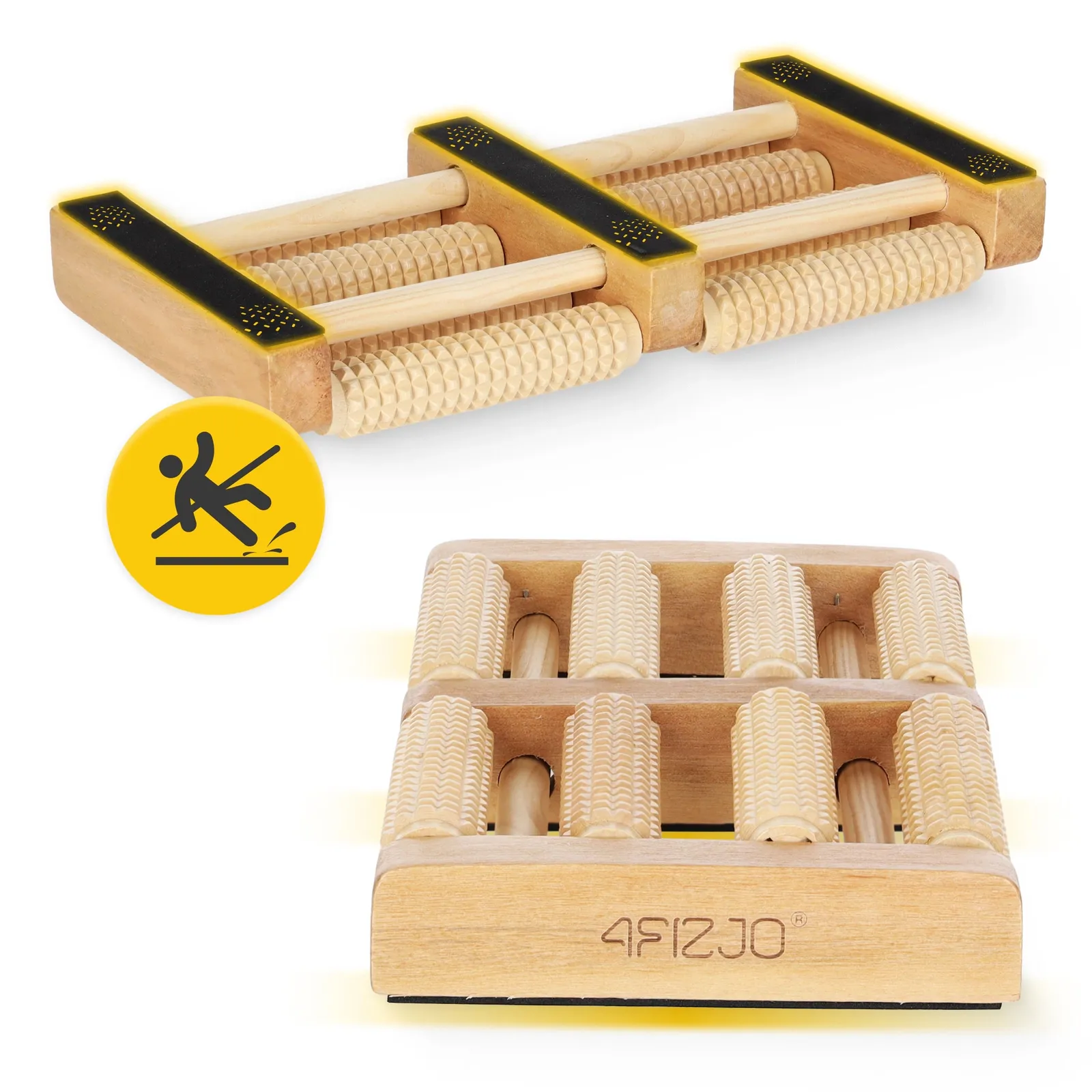 Dvigubas medinis pėdų masažo volelis