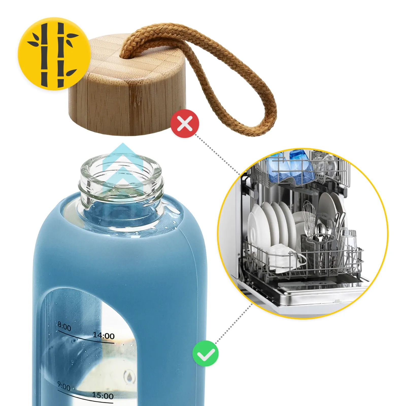 Stiklinis vandens butelis 1 l mėlynas