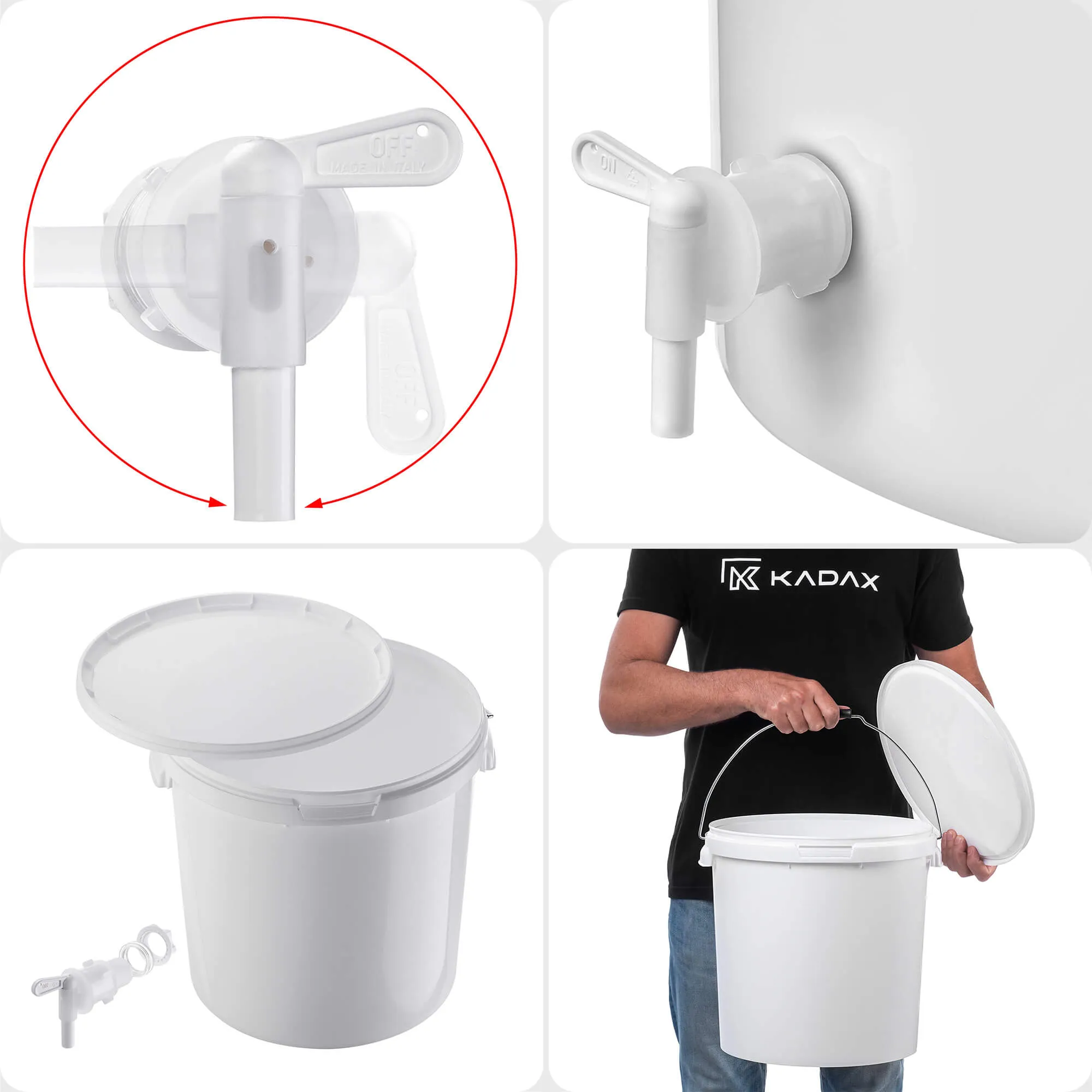 Acerra fermentacijos indas su dangčiu ir rankena, 20 l, baltas + čiaupas