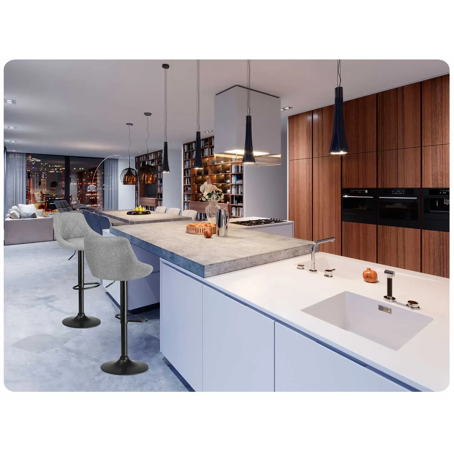 Nerra baro kėdė su atlošu, pilkas audinys - nuotrauka 1