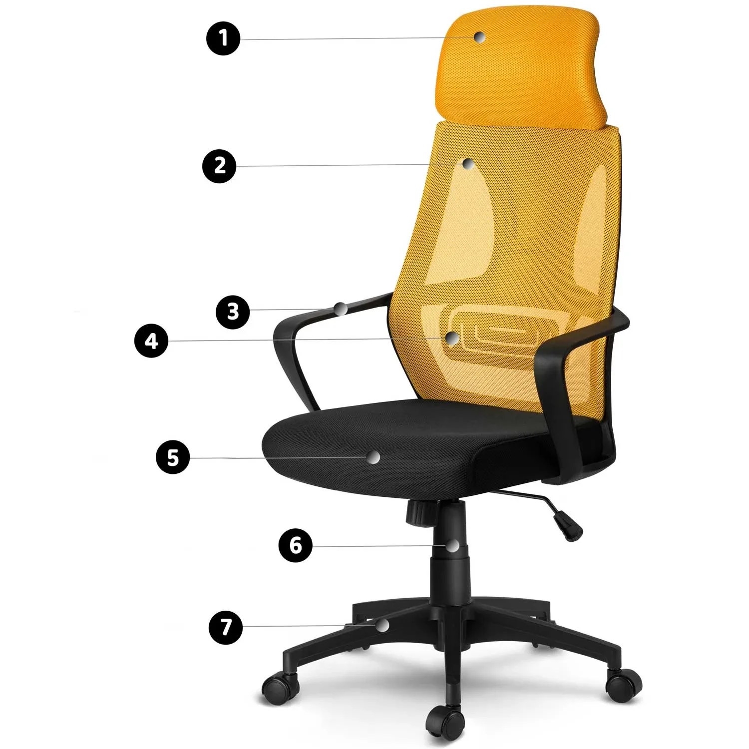 Praga mikro tinklelio biuro kėdė - geltona - nuotrauka 1