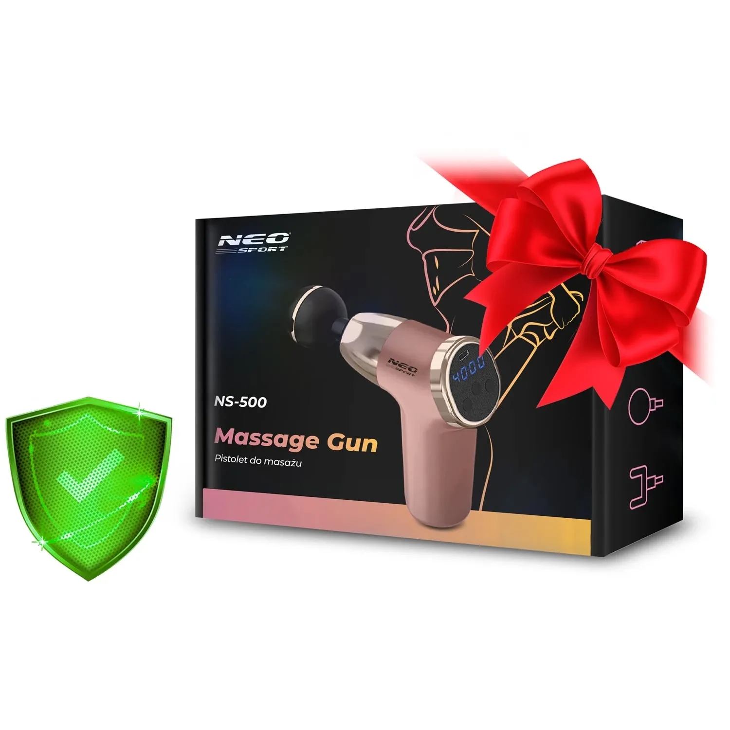 Kūno masažo pistoletas 8 antgaliai NS-500 Neo-sport rožinis - nuotrauka 1