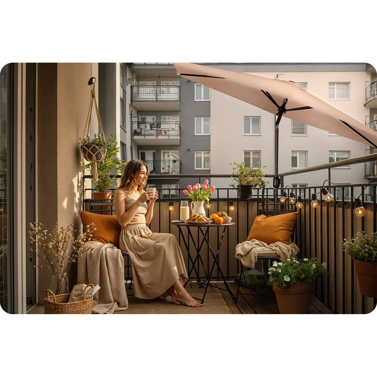 Sulankstomas sodo skėtis, 6 dalių, 300 cm, su uždanga, „Plonos PL-884“ - nuotrauka 1