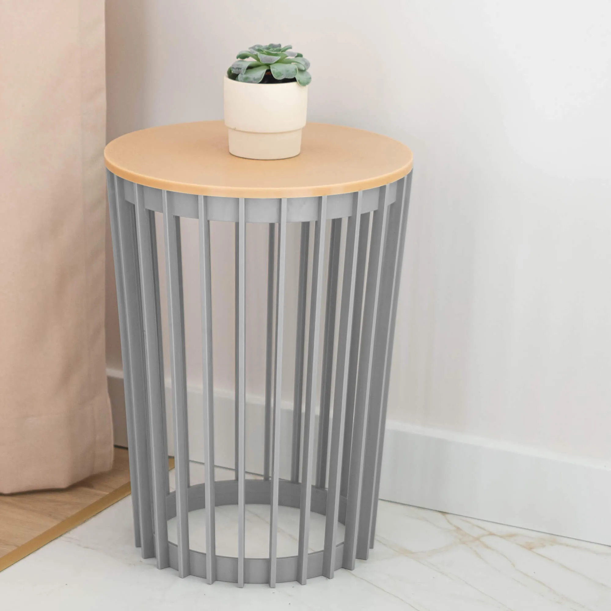 Aytre dvipusis augalų stovas 54 cm platinos spalvos + natūralaus medžio stalviršis