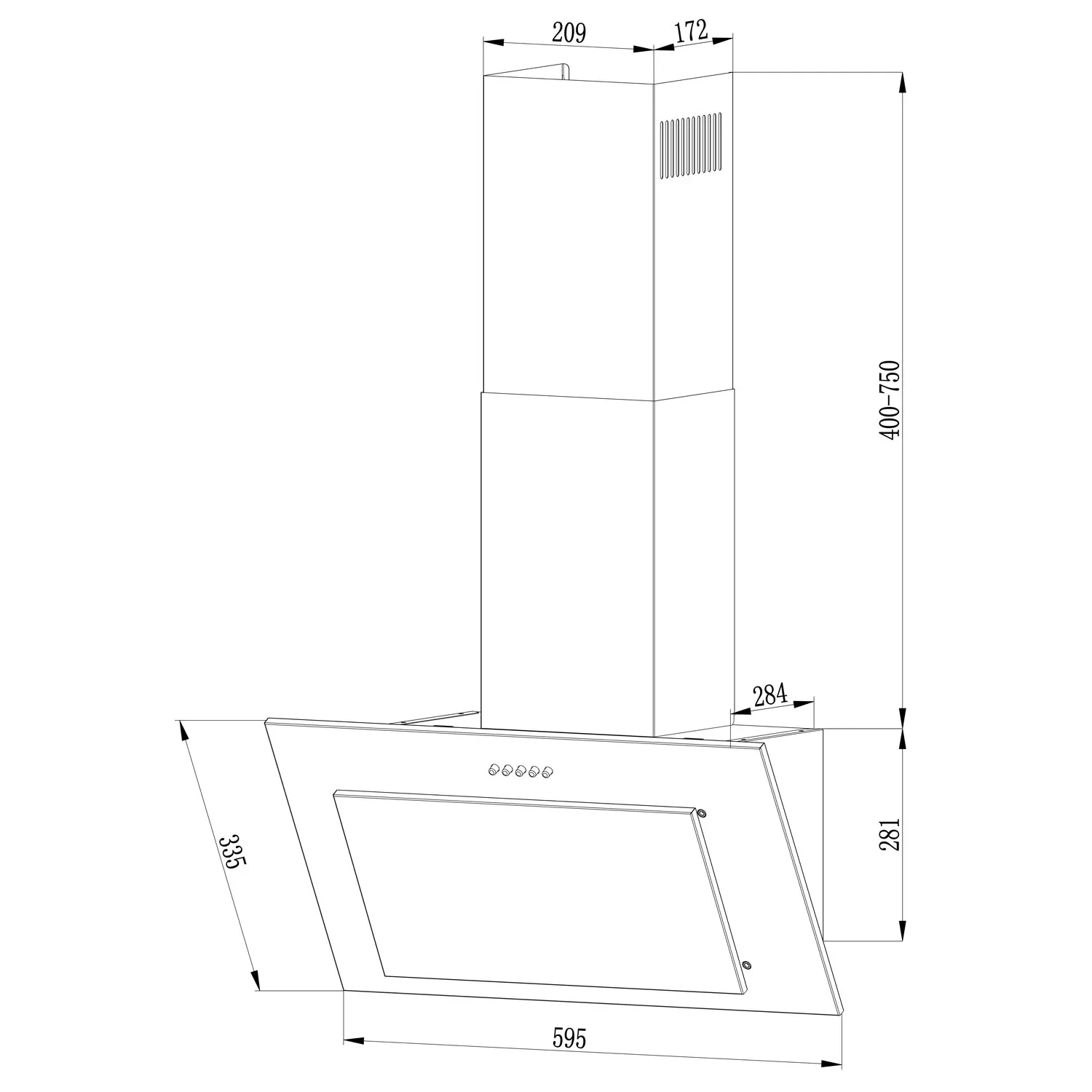 Gartraukis su kaminu, 60 cm, nerūdijančio plieno + juodos spalvos, BT-209 - nuotrauka 1
