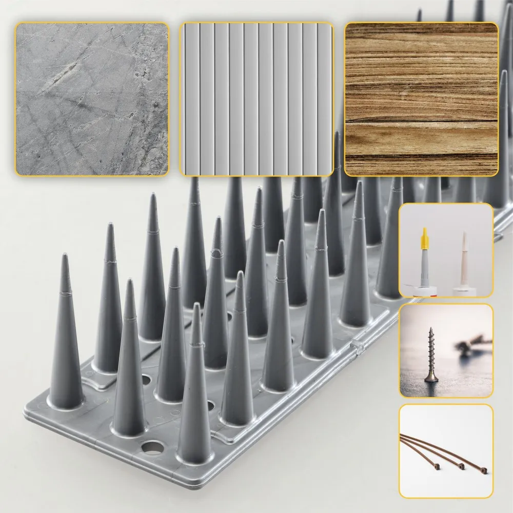 „Arcas“ plastikiniai paukščių apsaugos smaigai, sidabriniai, 12 vnt.