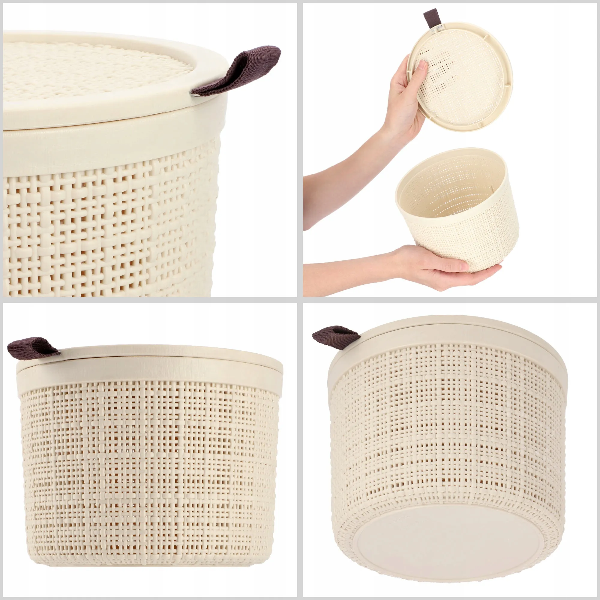 2 l „Curver“ džiuto apvalus krepšelis smulkiems daiktams, kreminės spalvos