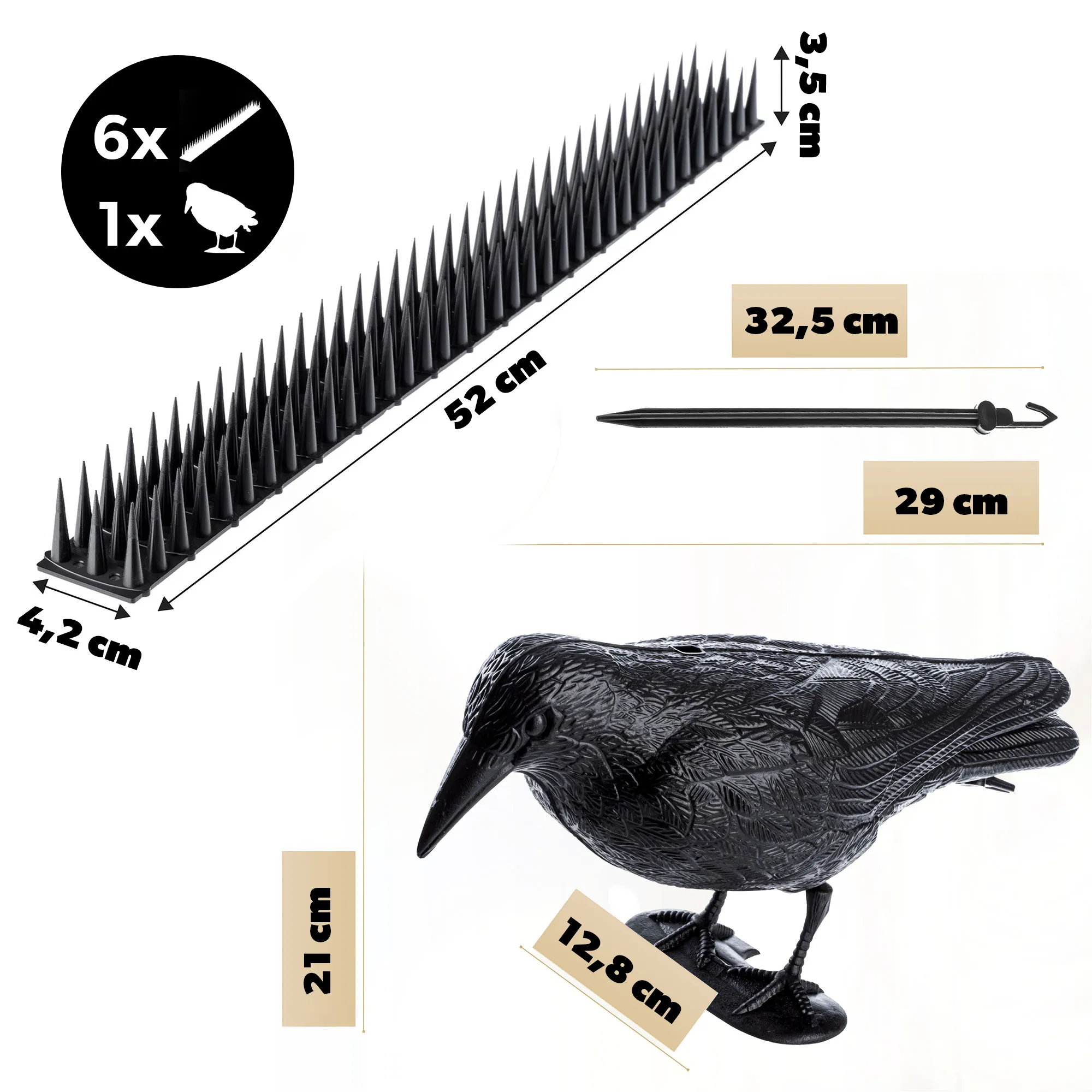 Plastikiniai paukščių spygliai 6 vnt., juodi + varnos formos
