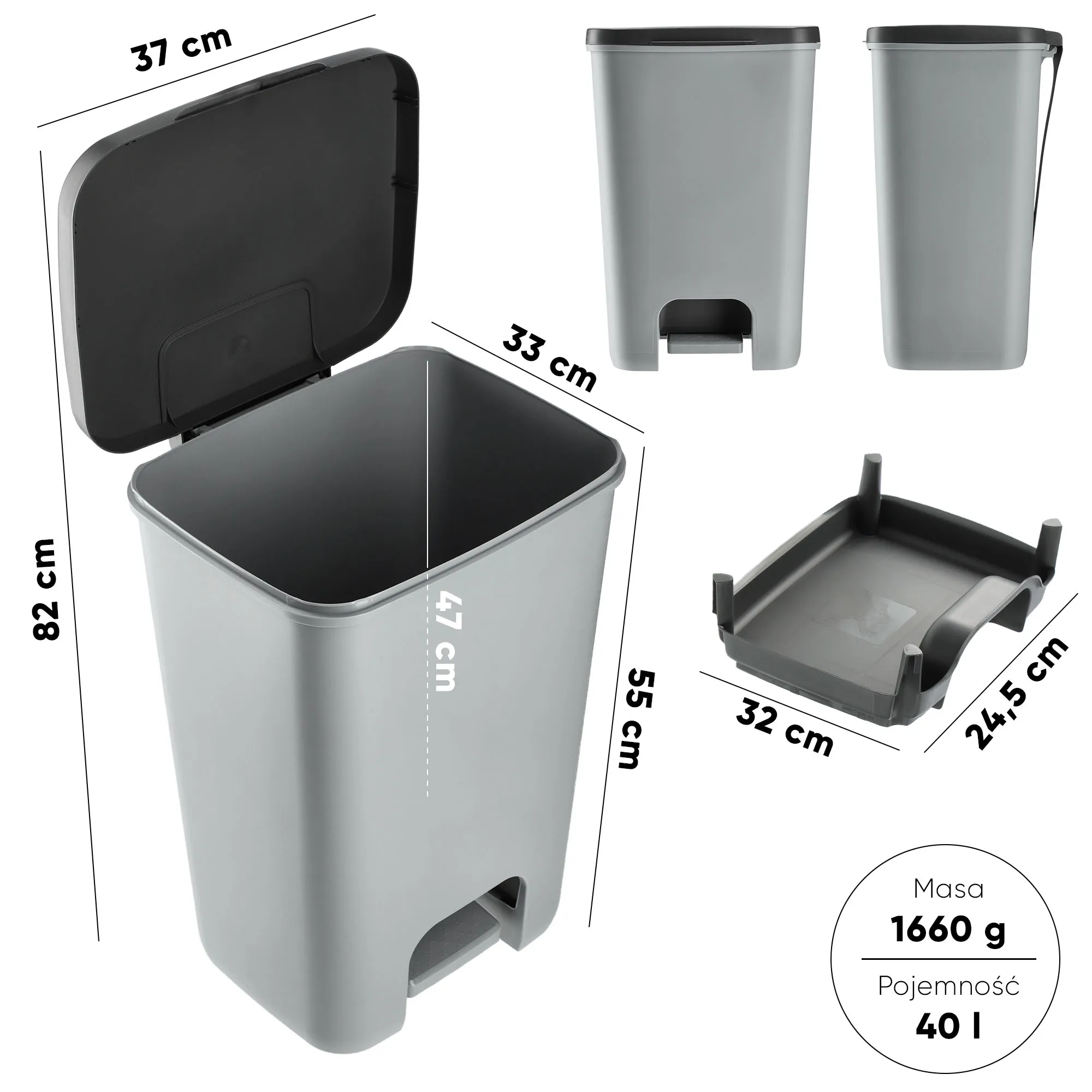 Curver Essentials 40 l šiukšliadėžė, pilka