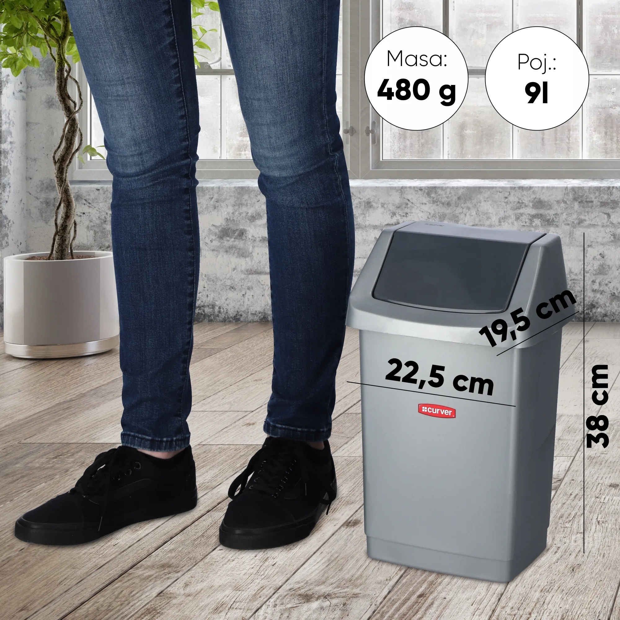 Curver Click-IT 9 l šiukšliadėžė, grafito spalvos