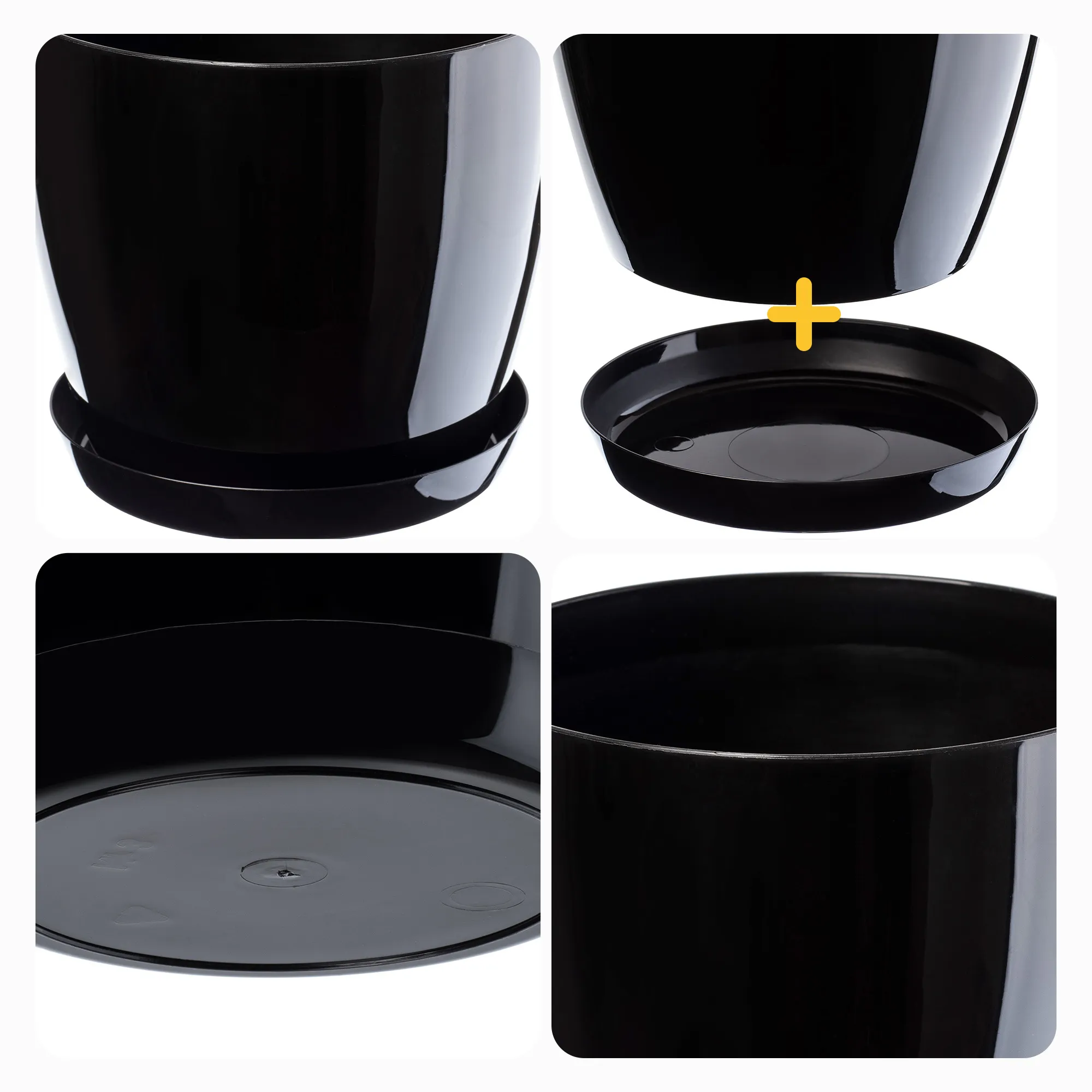 Agen vazonas su lėkštute, juodas, 18 cm, 3 vnt.