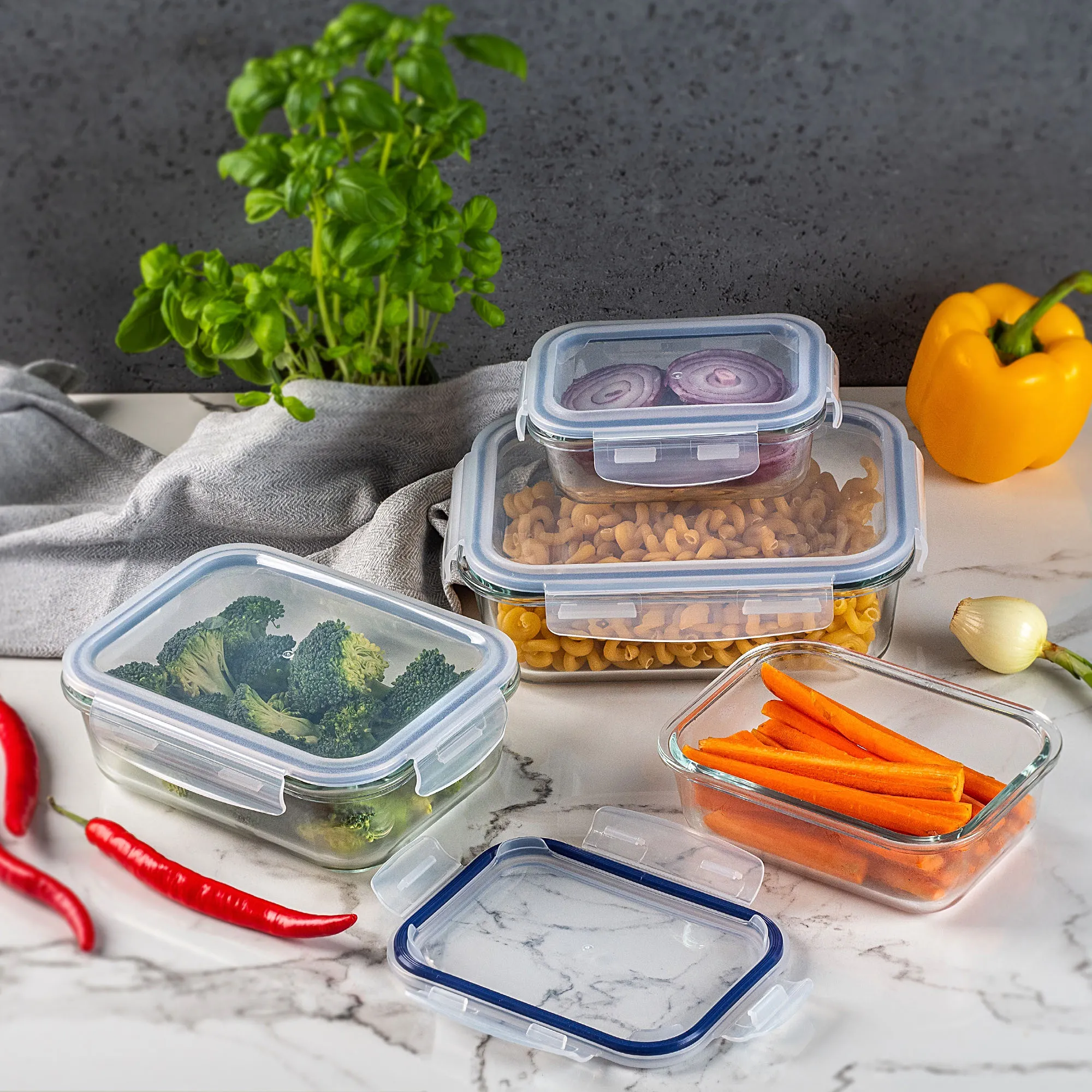 Athie stačiakampių indelių rinkinys 370 ml + 640 ml + 1040 ml + 1520 ml