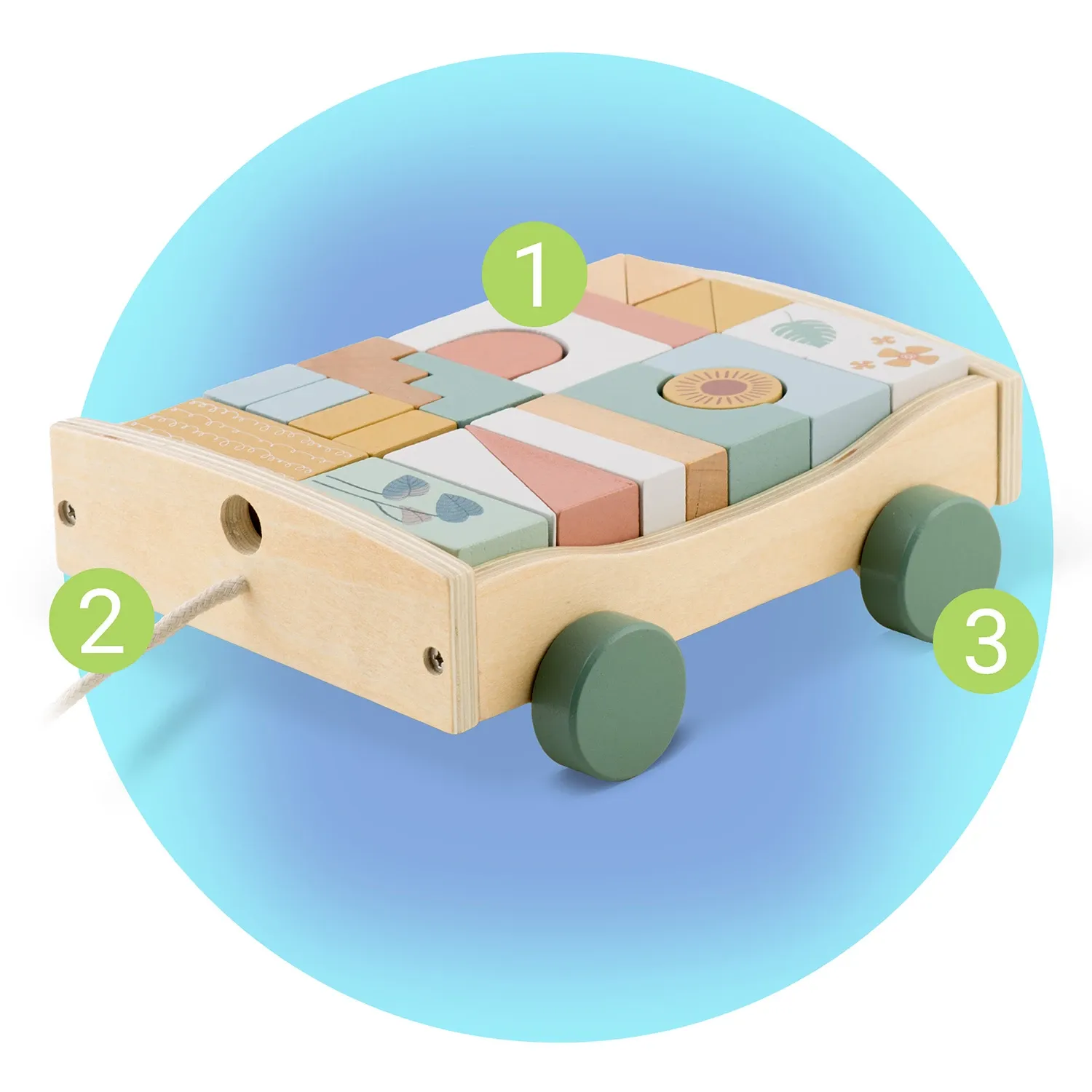Medinis traukiamas žaislas su kaladėlėmis NK-853 Nukido - nuotrauka 1