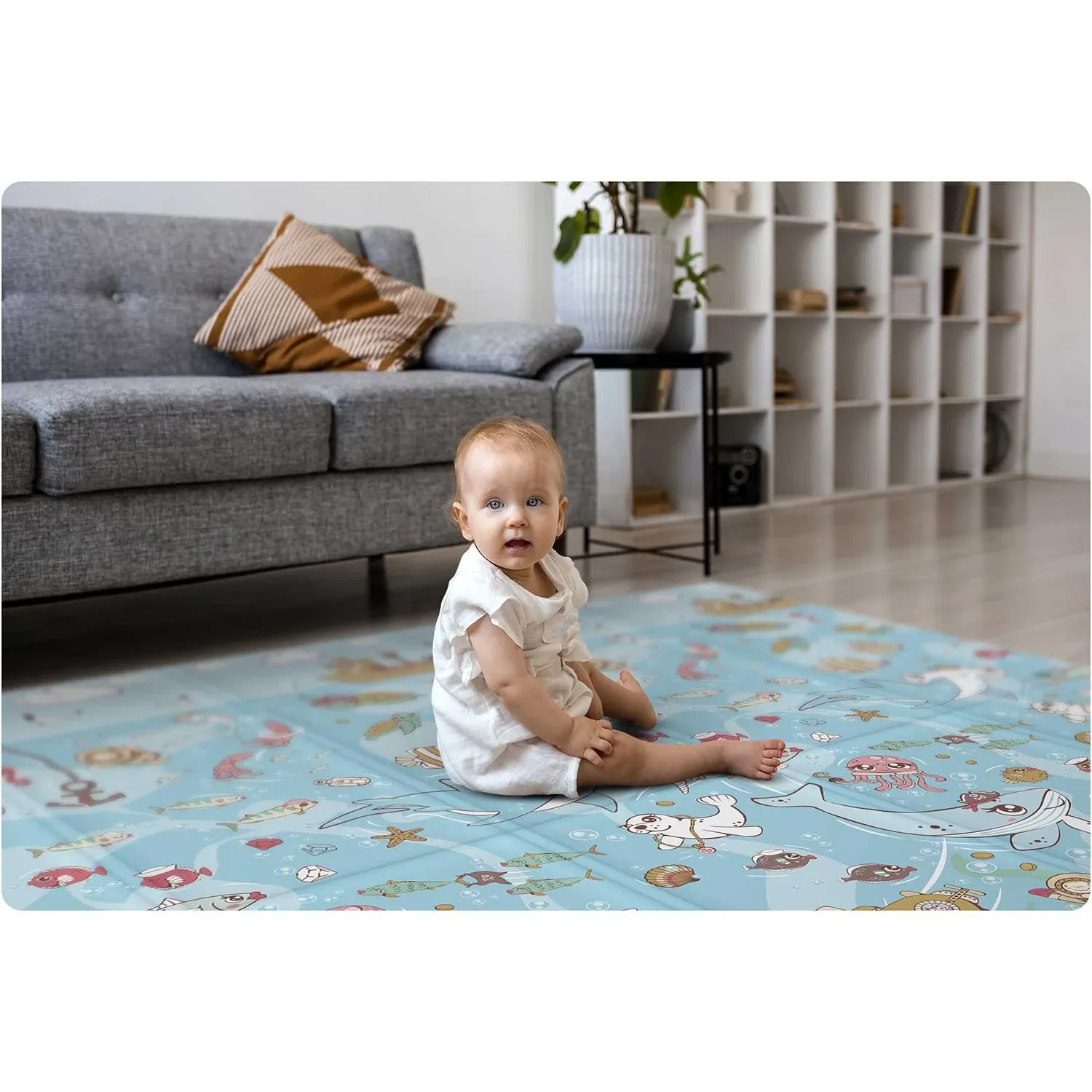 Sulankstomas edukacinis putplasčio kilimėlis 200 x 180 x 1 cm Nukido NK-340 vandenyno-žemės spalvos - nuotrauka 1