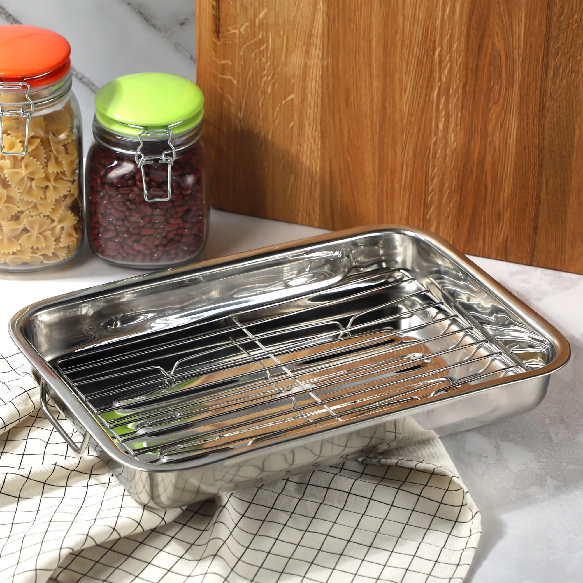 40 cm skersmens plieninė kepimo skarda su grotelėmis „Motte“