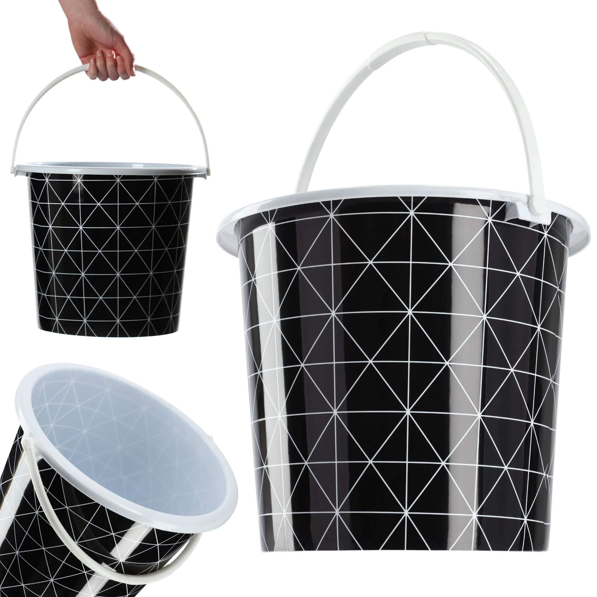 Ars 10 l plastikinis kibiras, juodas su trikampiais