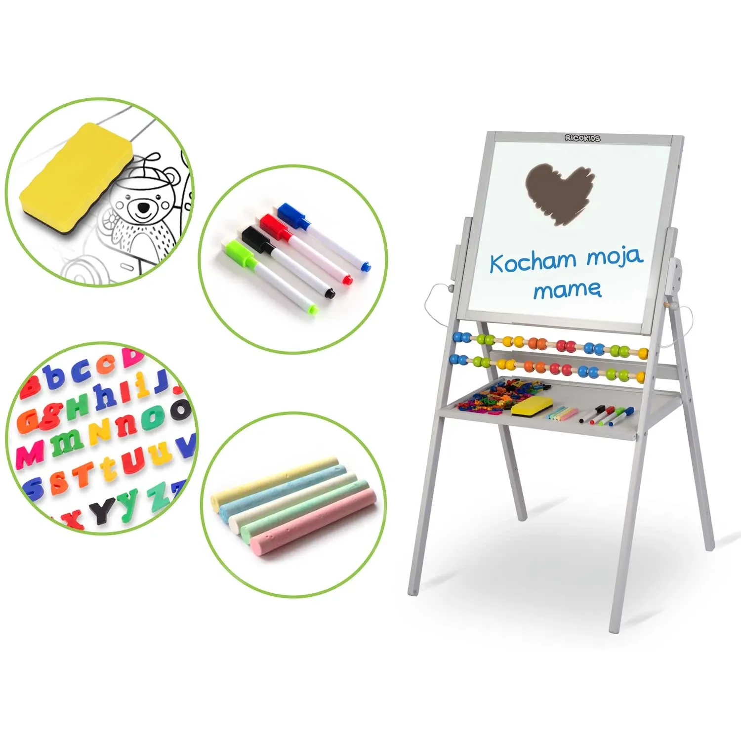 Ricokids magnetinė kreidinė lenta, besisukanti - pilka - nuotrauka 1