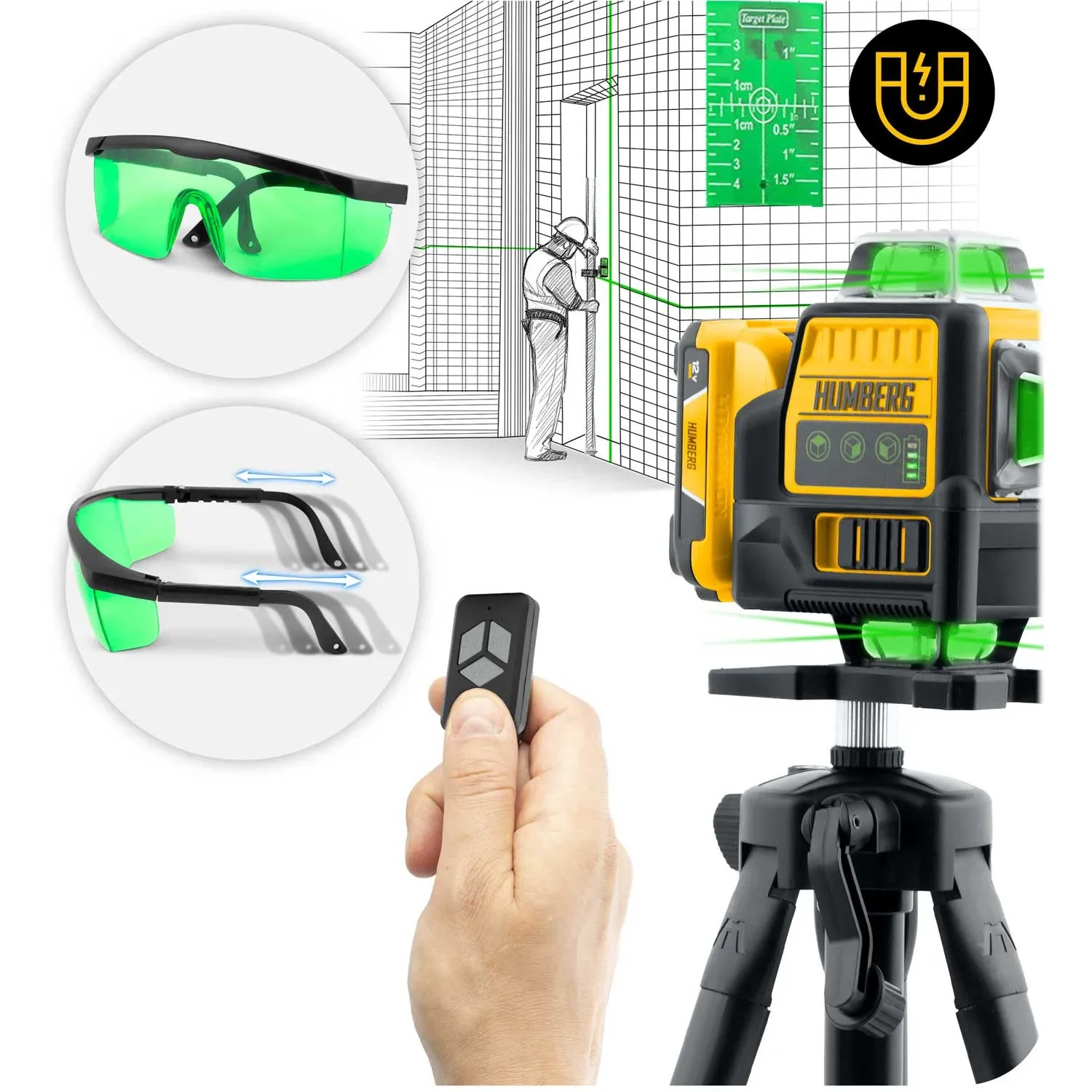 Kryžminis linijinis lazeris dėkle + trikojis „Humberg HM-171“ - nuotrauka 1
