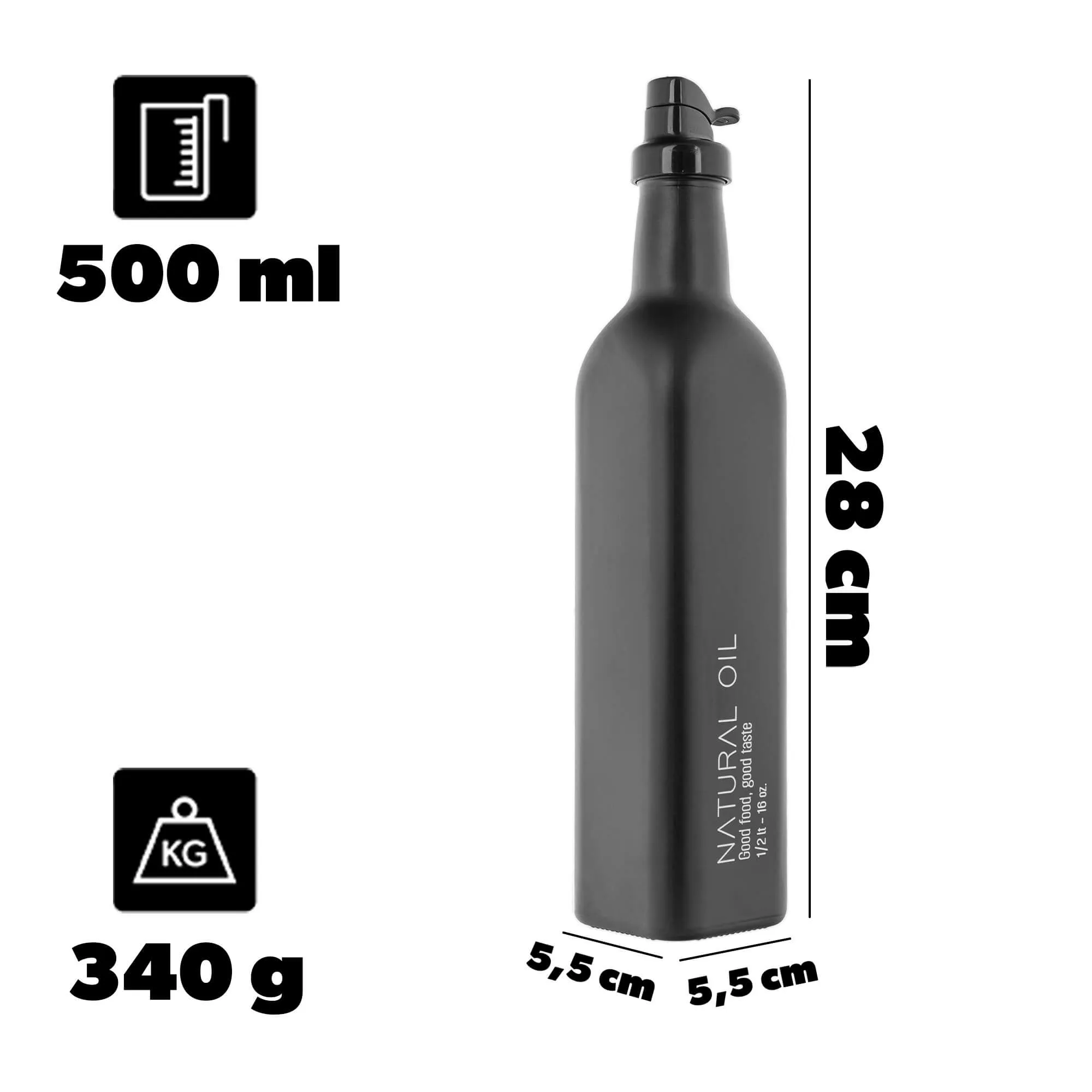 Setri alyvuogių aliejaus butelis 0,5 l, juodas, 1 vnt.