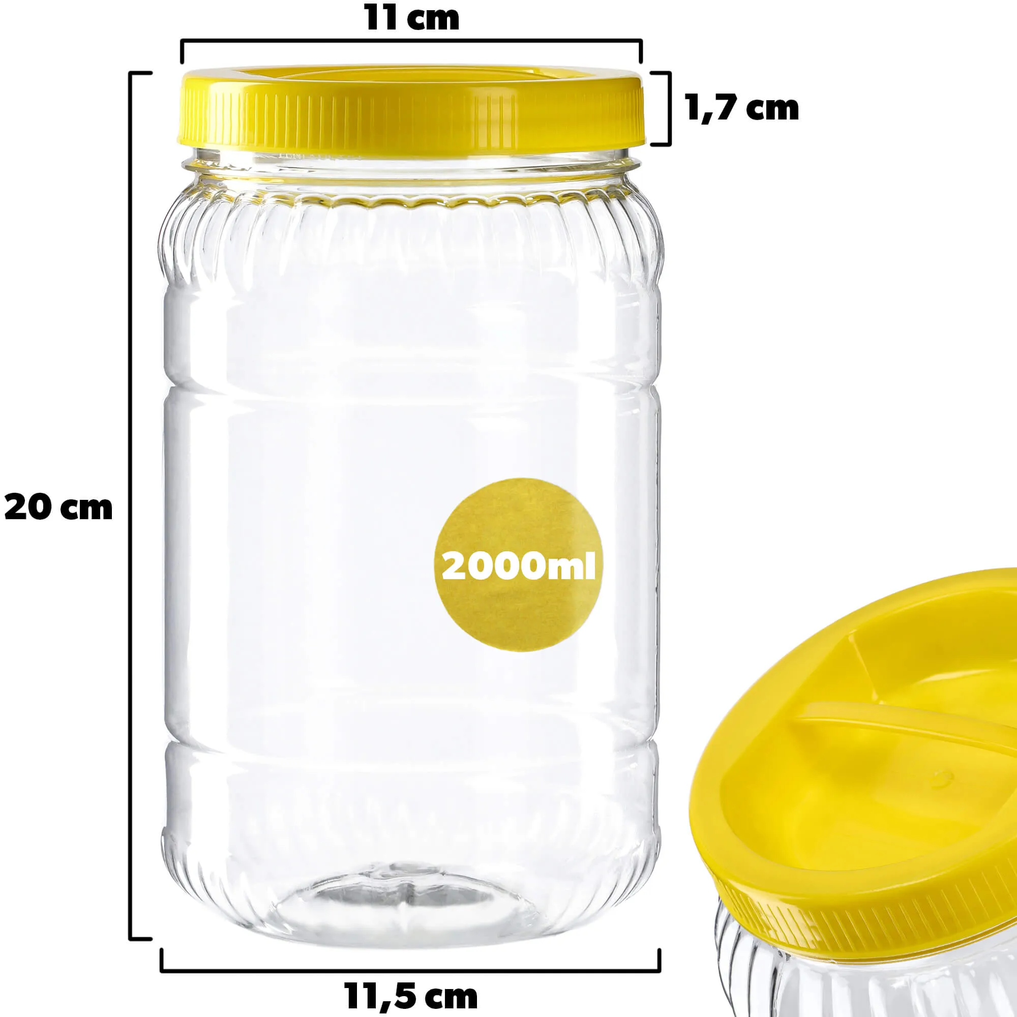 2 litrų geltono plastiko indas