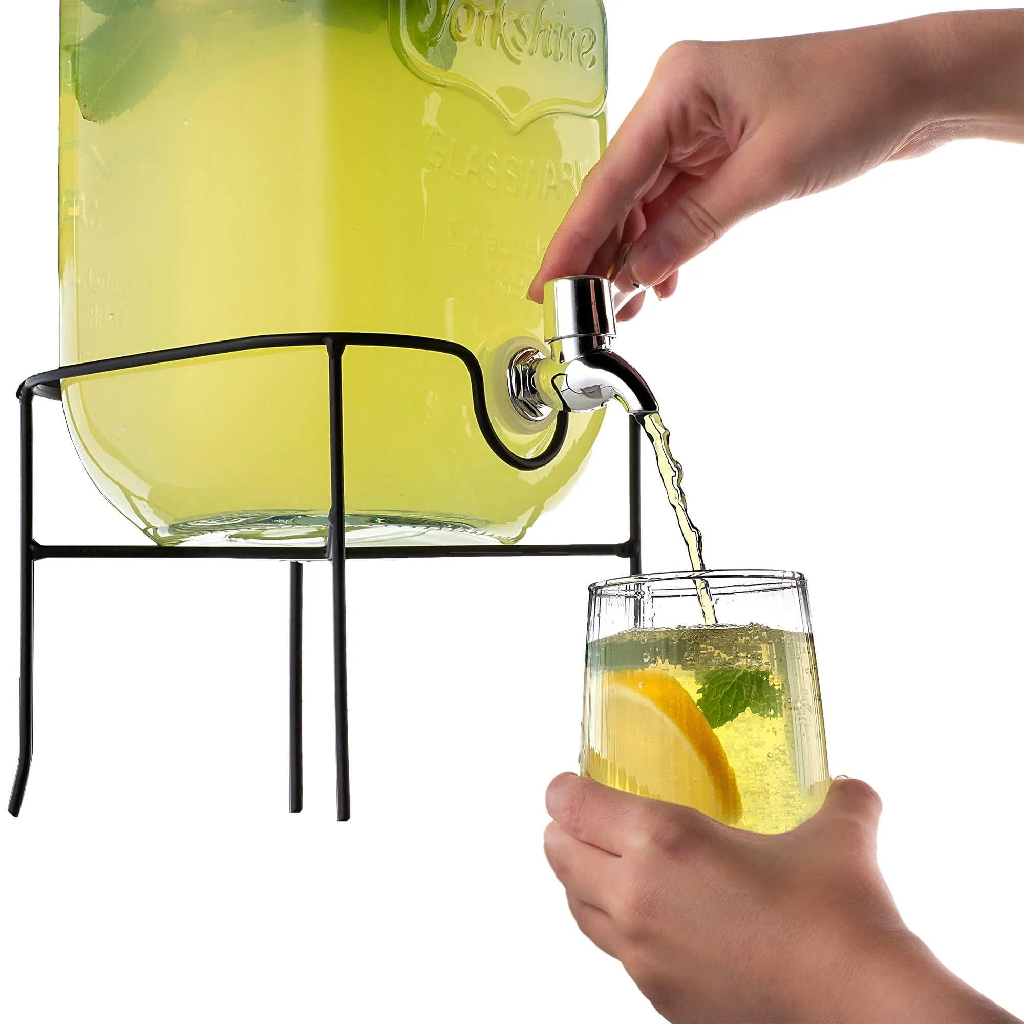 Mesagne stiklainis su čiaupu šaltiems gėrimams ir limonadui 4 l su stovu