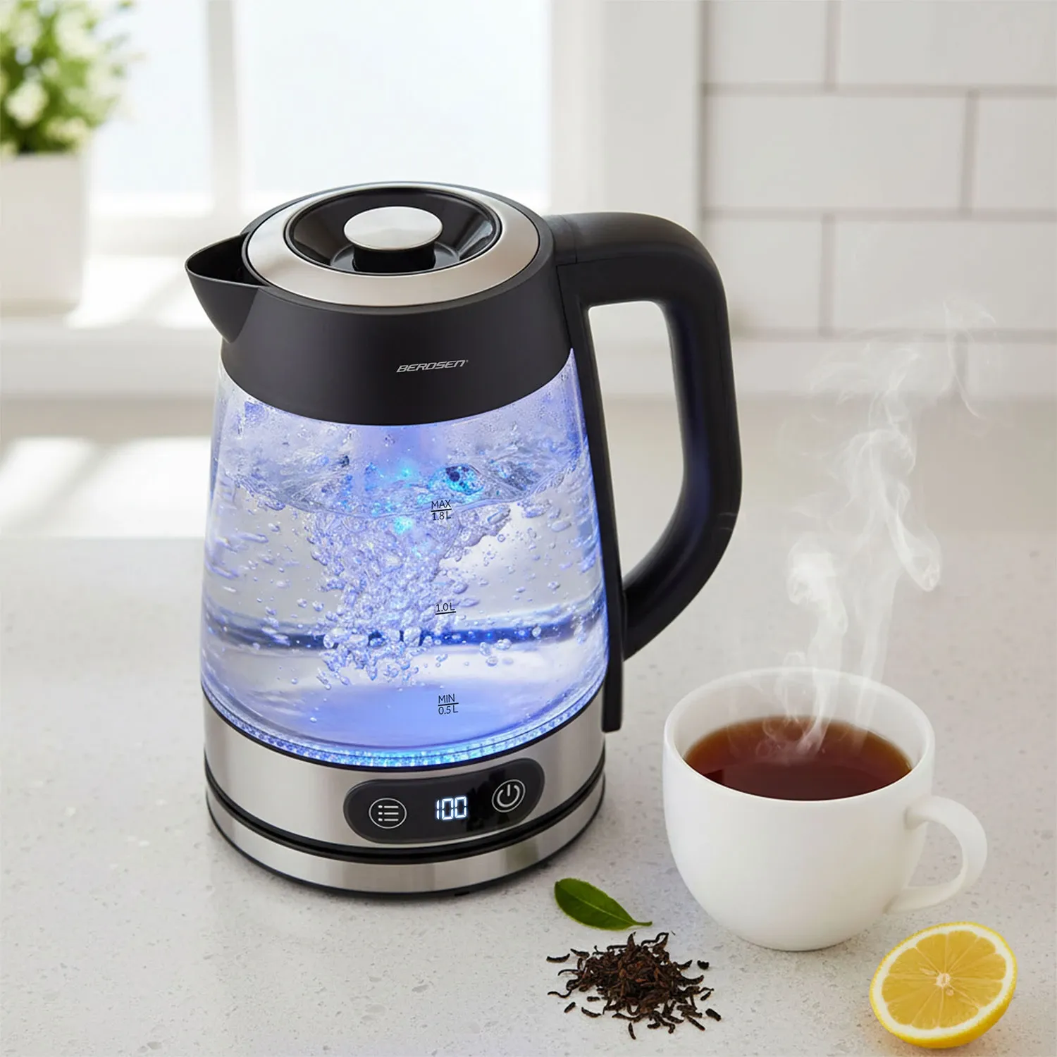 Elektrinis stiklinis virdulys su temperatūros reguliatoriumi 1,8 l 2200 W Berdsen BD-715 - nuotrauka 1