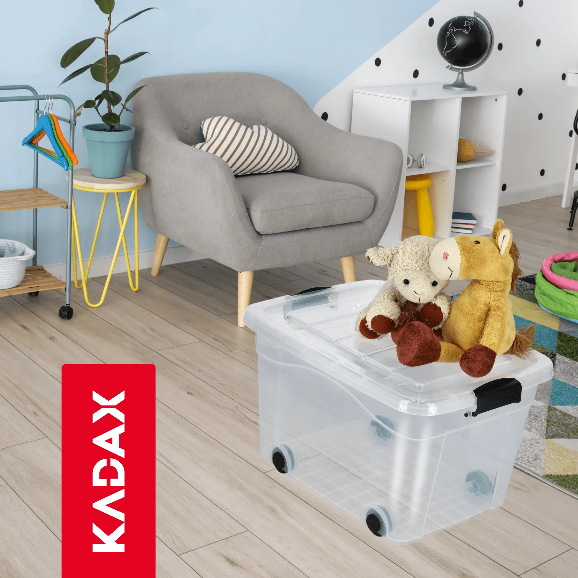 Vado 20L plastikinis konteineris su ratukais, skaidrus