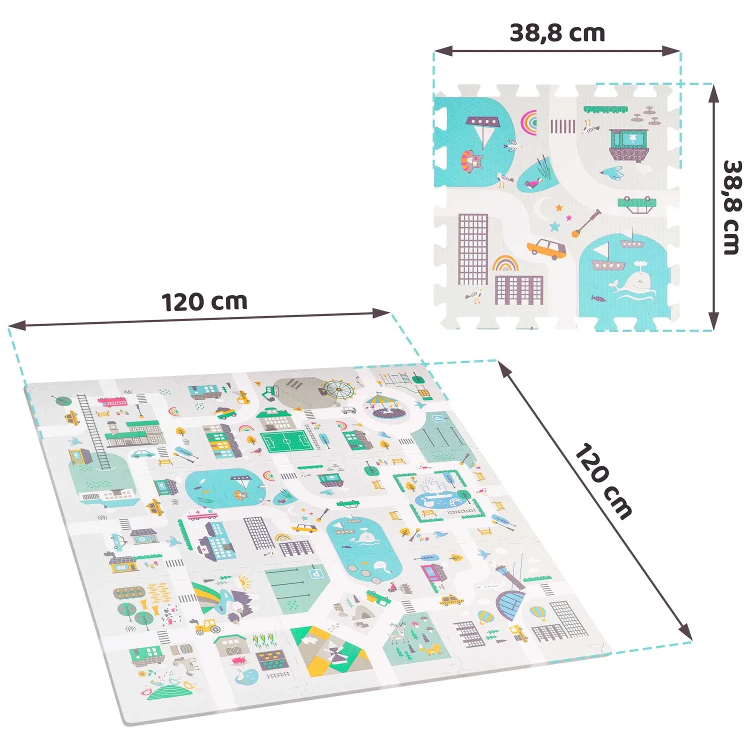 Putplasčio dėlionės kilimėlis 120x120cm + Nukido miesto putplasčio figūrėlės - nuotrauka 1