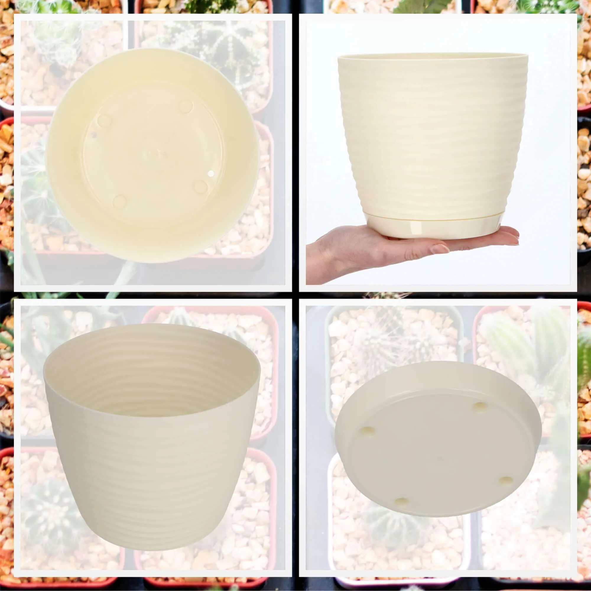 Apvalus gėlių vazonas su lėkštute 15 cm