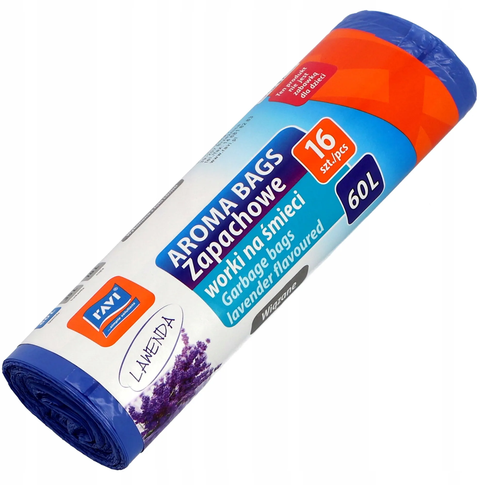 Levandų skonio šiukšlių maišai „Ravi Aroma Bags“, 60 l, 16 vnt.