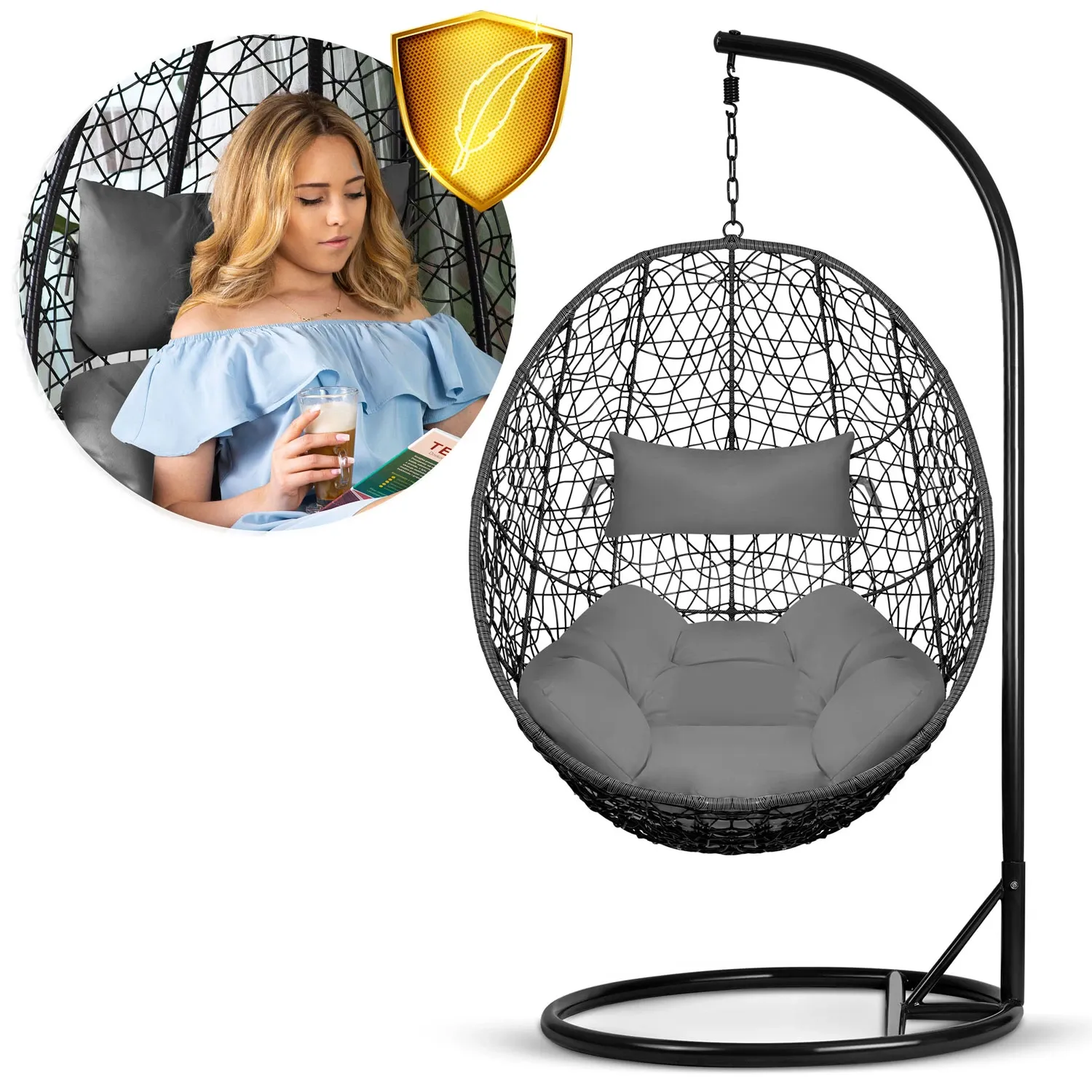 Brava juoda pakabinama sodo kėdė + pilkos Sofotel pagalvėlės - nuotrauka 1