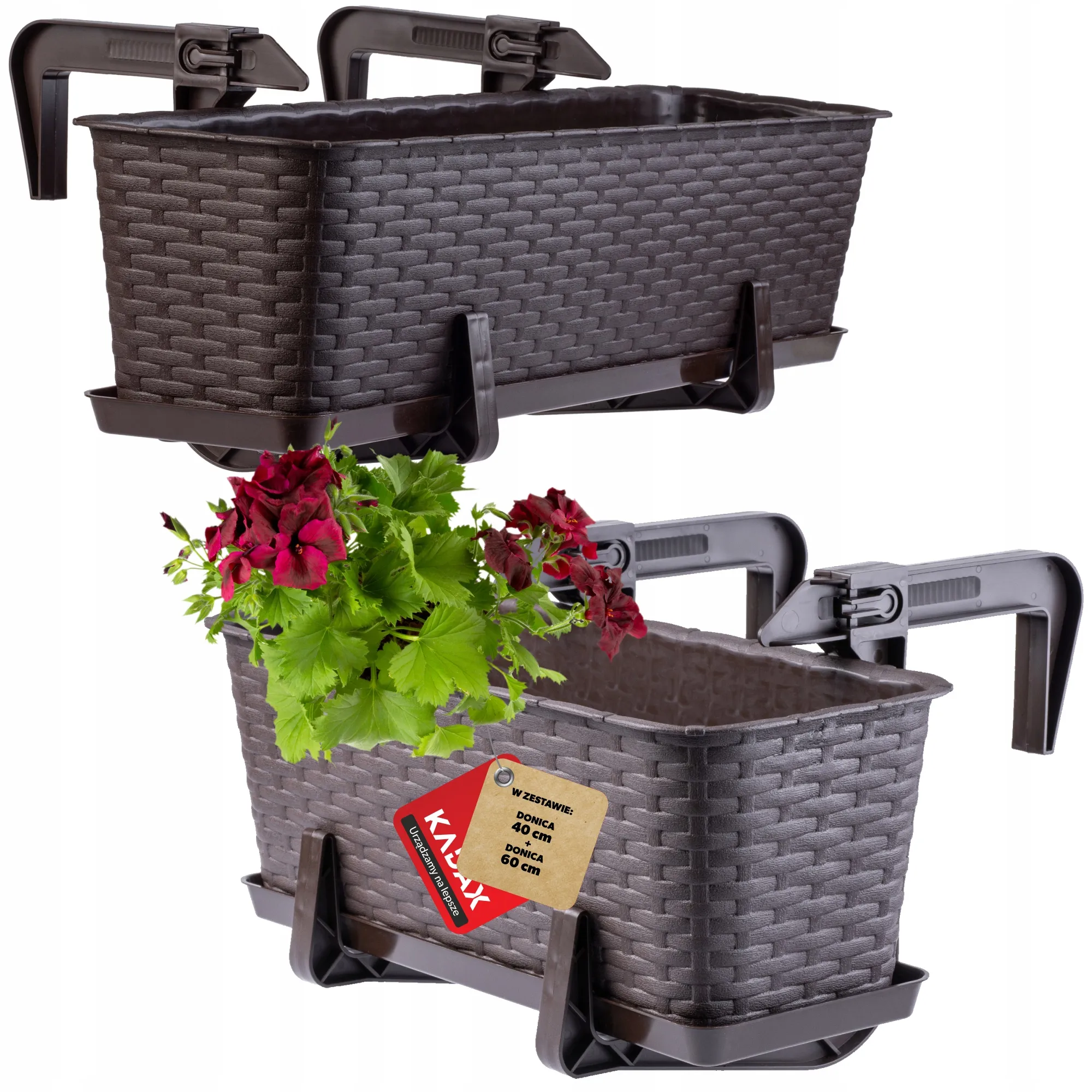 Balkono dėžė su rankenomis ir pagrindu 40 + 60 cm