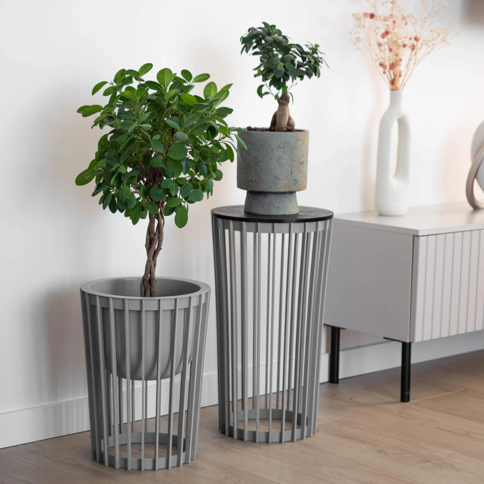 Aytre dvipusis augalų stovas 40 cm platinos spalvos + juodas stalviršis