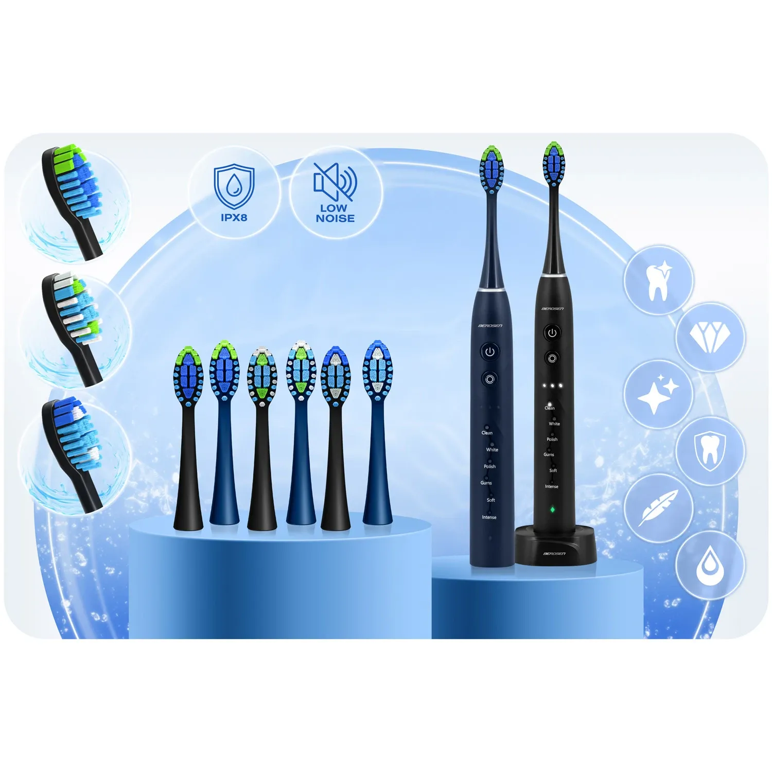 Berdsen Galaxy Duo Sonic dantų šepetėlių rinkinys (2 vnt.) - nuotrauka 1