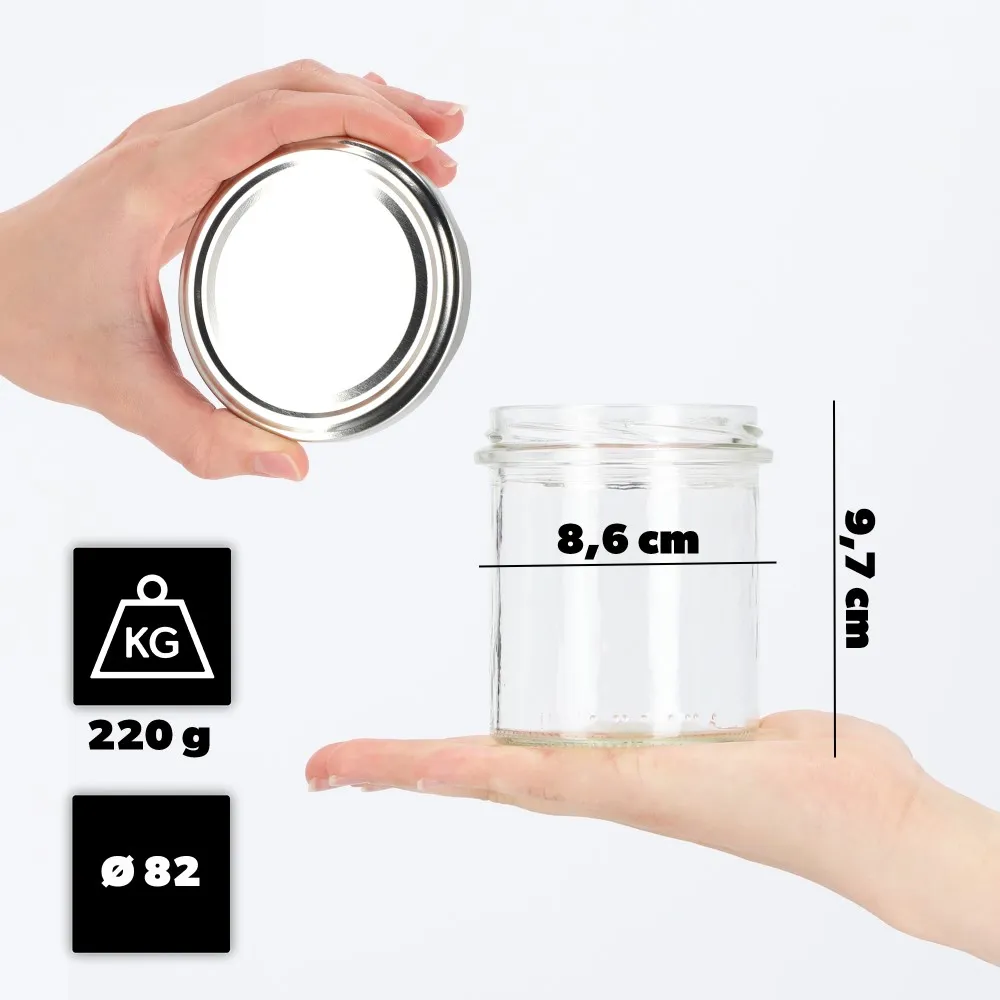 Avila konservavimo stiklainiai 350 ml, 20 vnt., 82 mm + sidabriniai dangteliai