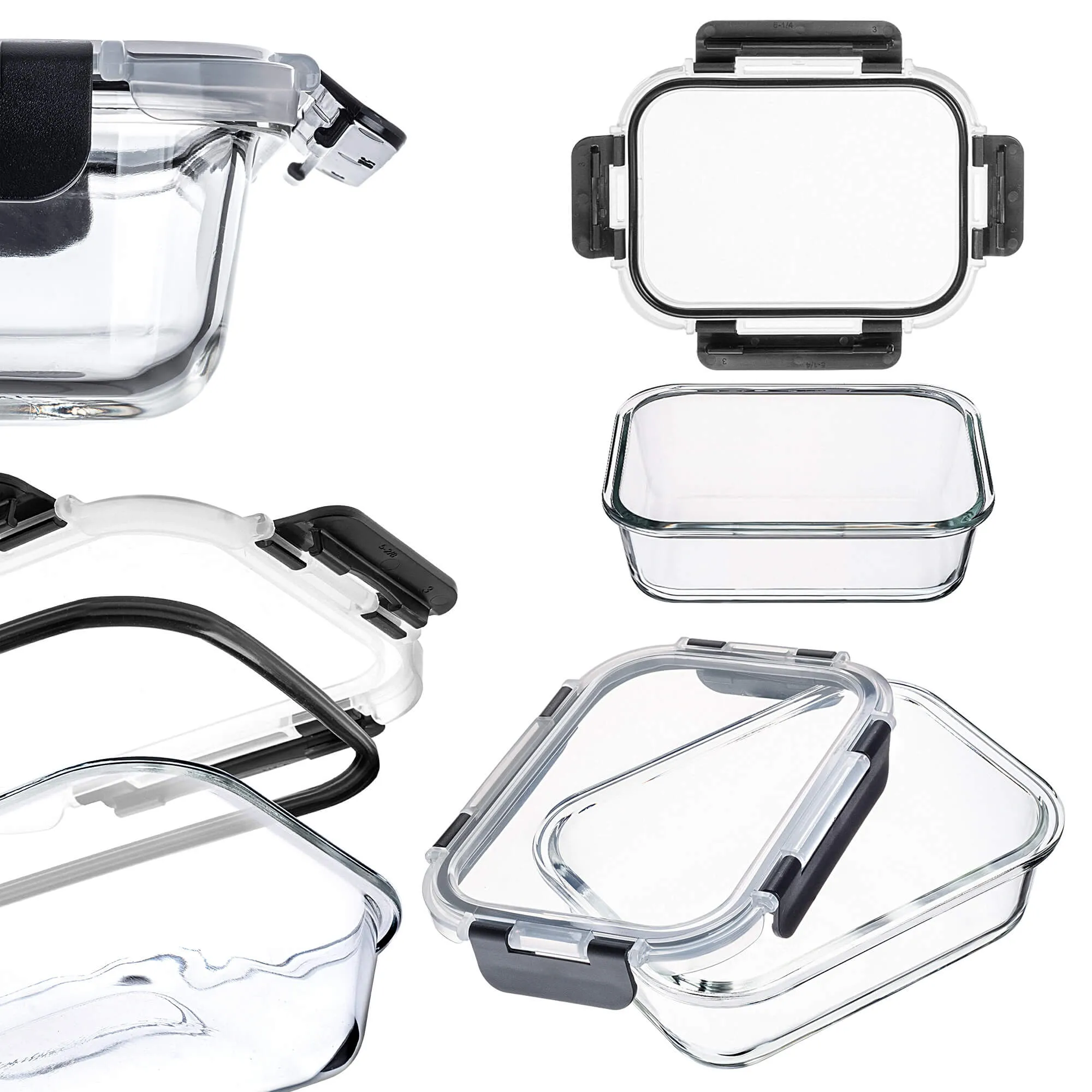 12 juodų Termoli stiklinių indelių su dangteliais rinkinys