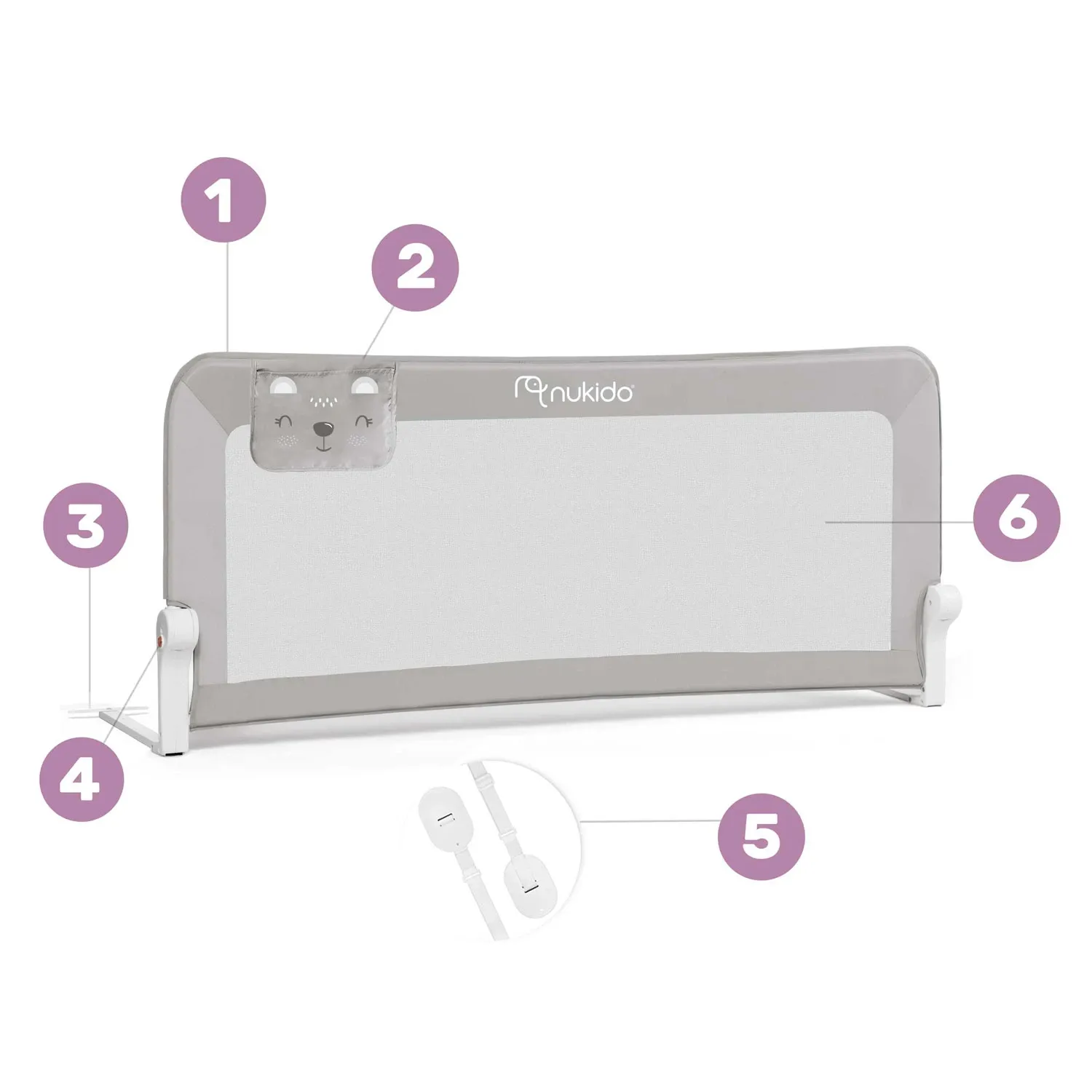 Apsauginis lovos turėklas 150 x 66 x 35 cm, Nukido, pilkas - nuotrauka 1