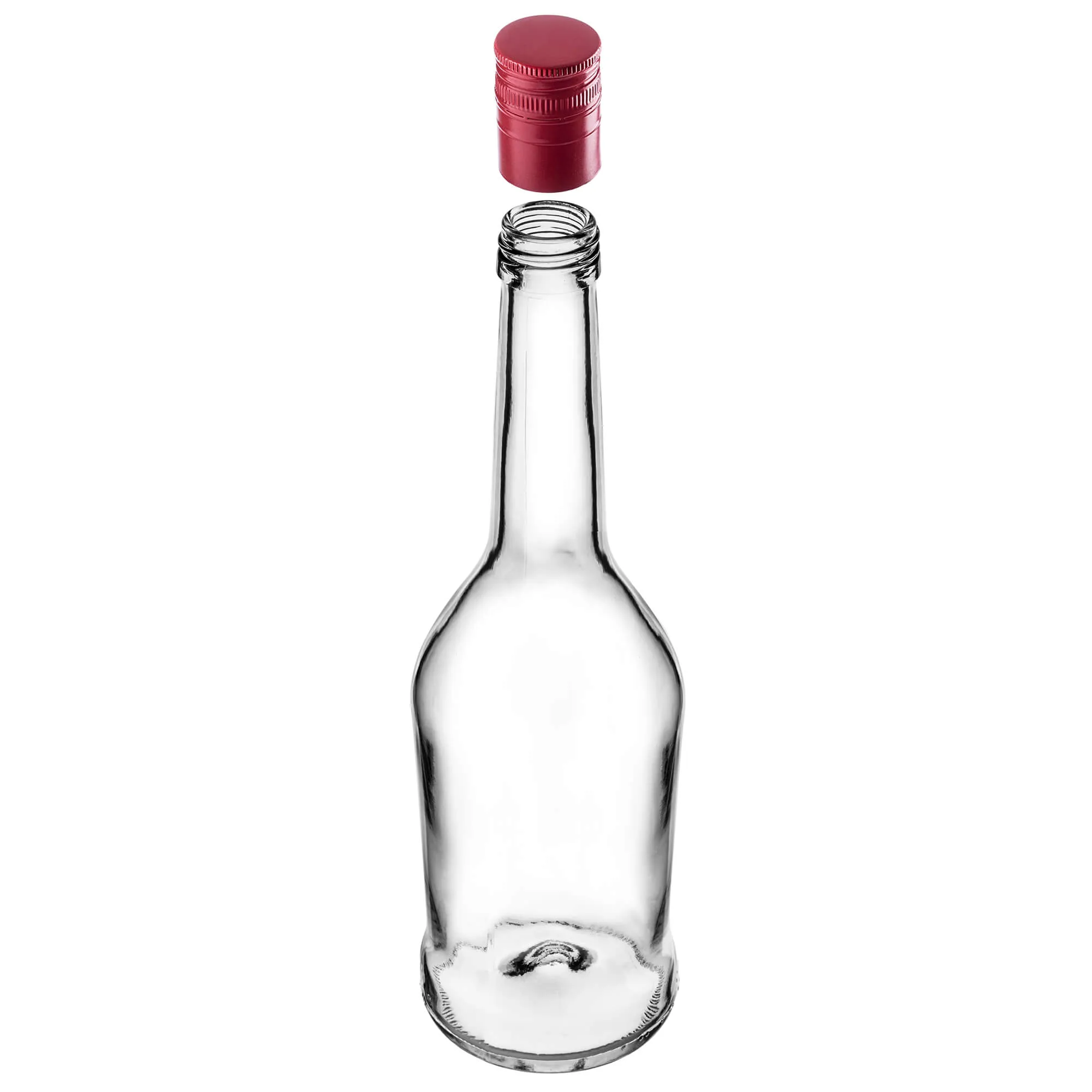 Stiklinis buteliukas Luarė tinktūrai 500 ml su ilgu raudonu dangteliu 5 vnt.
