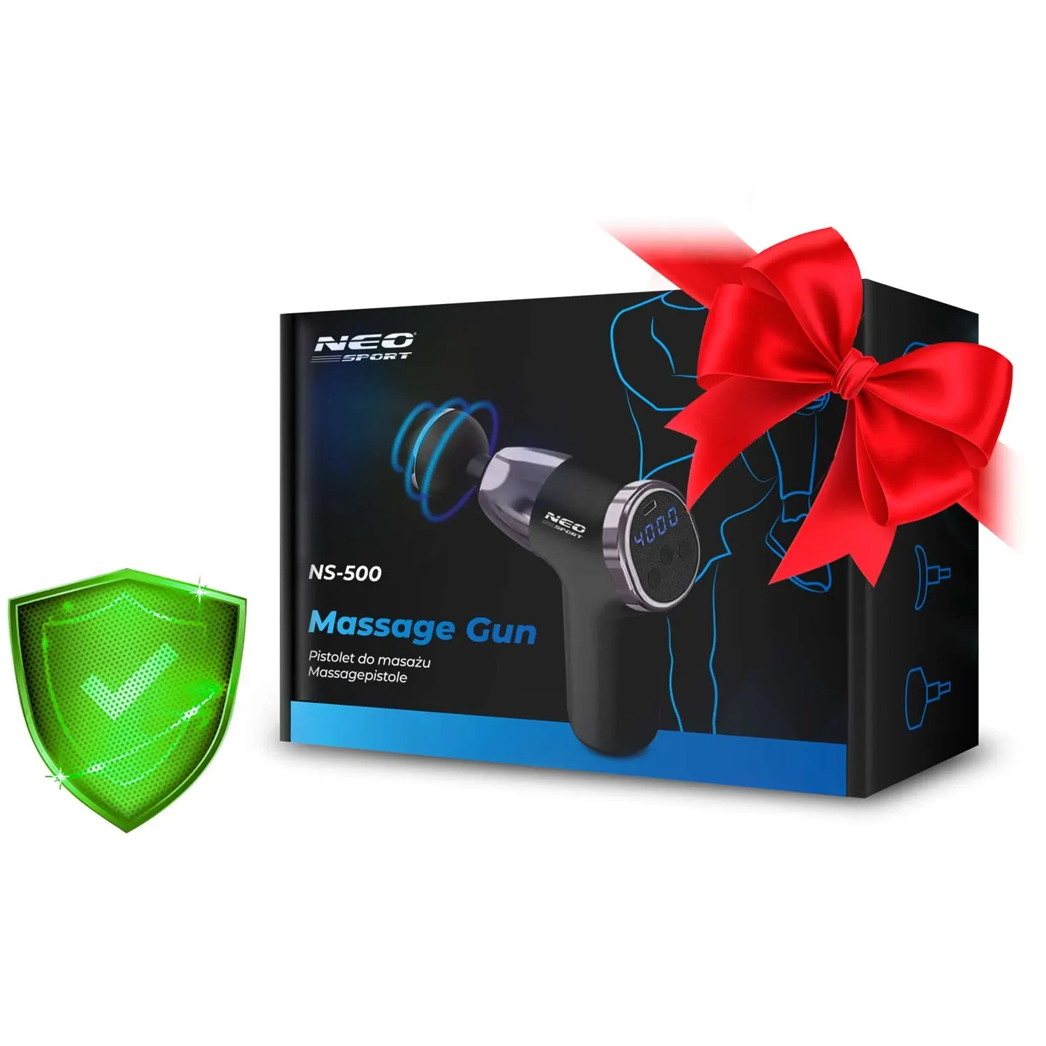 Kūno masažo pistoletas NS-500 Neo-sport, juodas, 8 antgaliai - nuotrauka 1