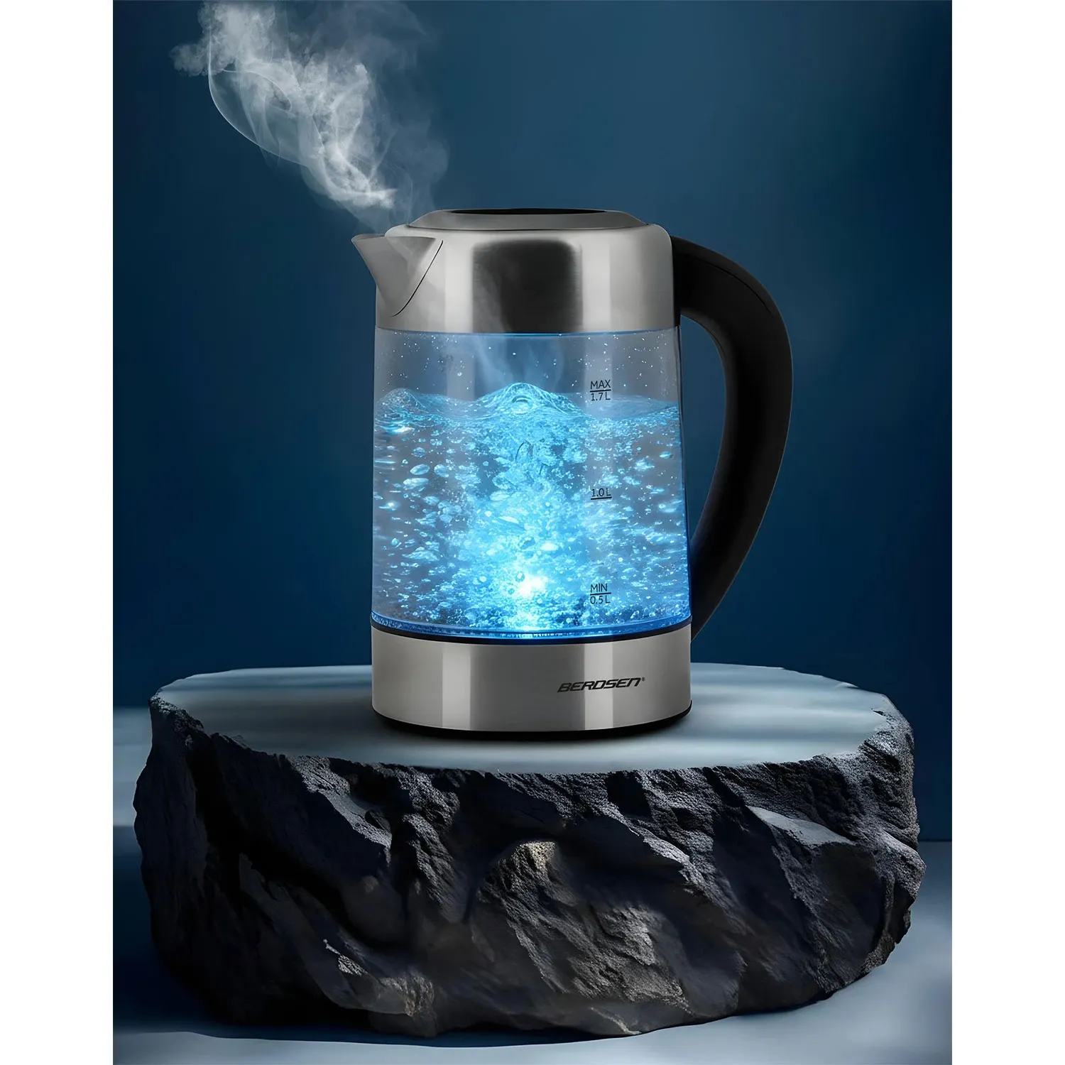 Elektrinis stiklinis virdulys su temperatūros reguliatoriumi 1,7 l 2200 W Berdsen BD-714 - nuotrauka 1