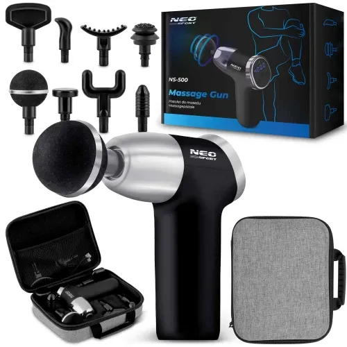 Kūno masažo pistoletas NS-500 Neo-sport, juodas, 8 antgaliai - nuotrauka 1