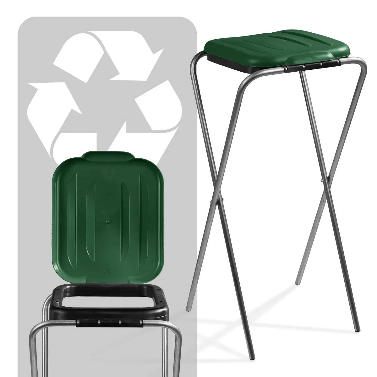 Bakel vienkartinių atliekų rūšiavimo maišų stovas, žalias